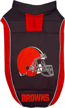 NFL Cleveland Browns Puffer Vest for Dogs & Cats, Size Large. Warm, Cozy, and Waterproof Dog Coat, for Small and Large Dogs/Cats. Best NFL Licensed PET Warming Sports Jacket