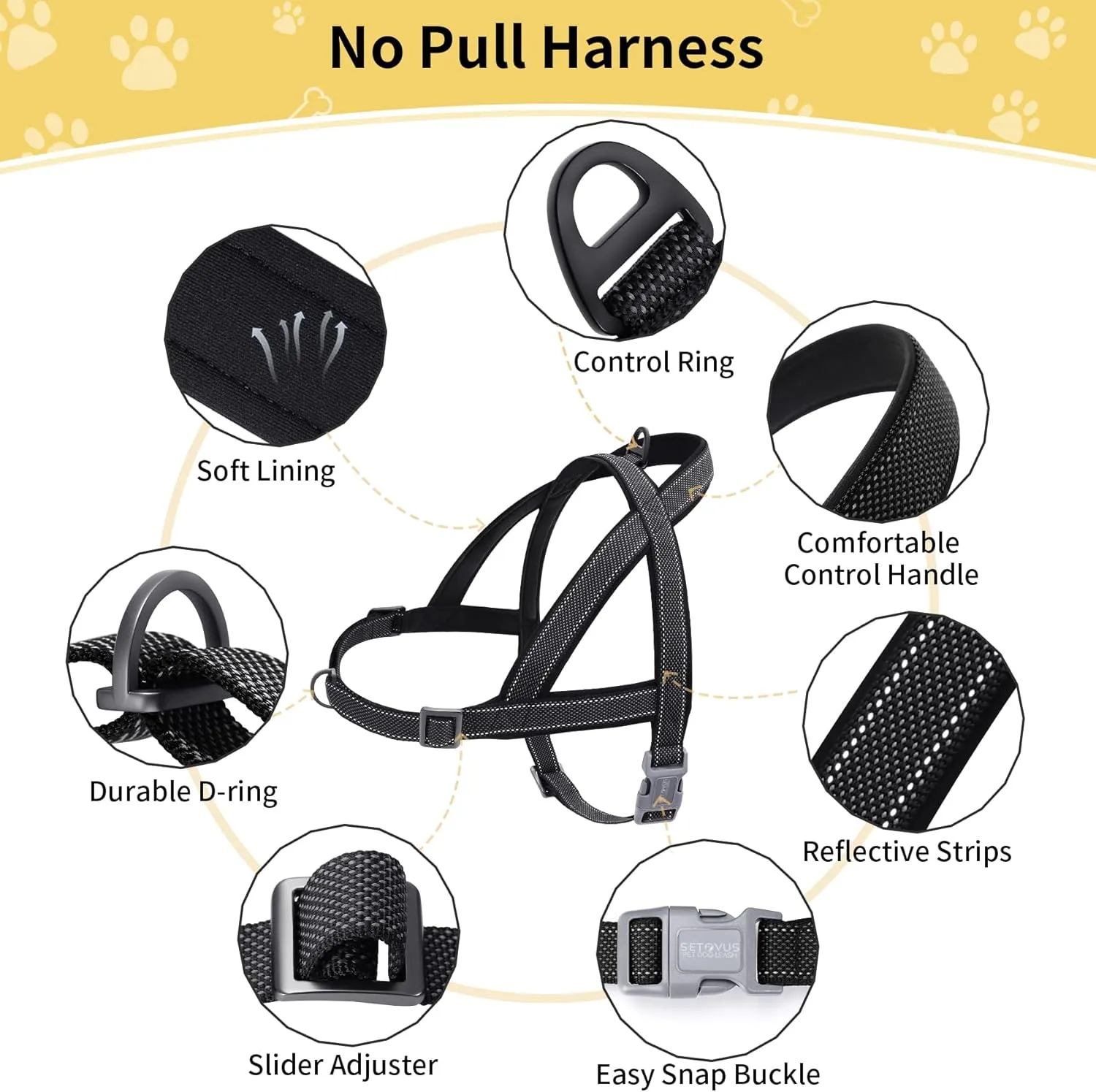 No Pull Dog Harness, Reflective Puppy Harness with Soft Padded Handle, Escape Proof/Quick Fit Adjustable Pet Harness for Small Medium Large Dogs, Easy for Training Walking (Black, S)