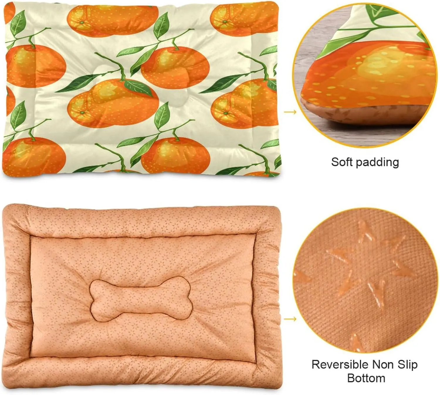 Oranges with Leaves Outdoor Dog Bed for Small Dogs Washable Waterproof Travel Pet Bed Mat Portable Cat Bed with Non-Slip Bottom for Indoor and Sleeping 18 x 24 Inch