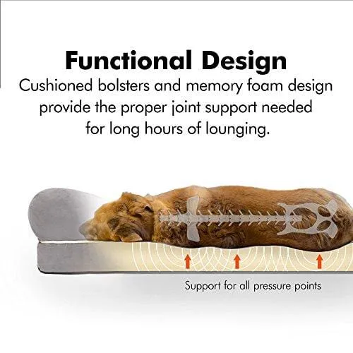 Orthopedic Dog Bed Lounge Sofa Removable Cover 100% Suede 4" Mattress Memory-Foam Premium Prestige Edition 36" x 28" x 9" Pewter Grey Large
