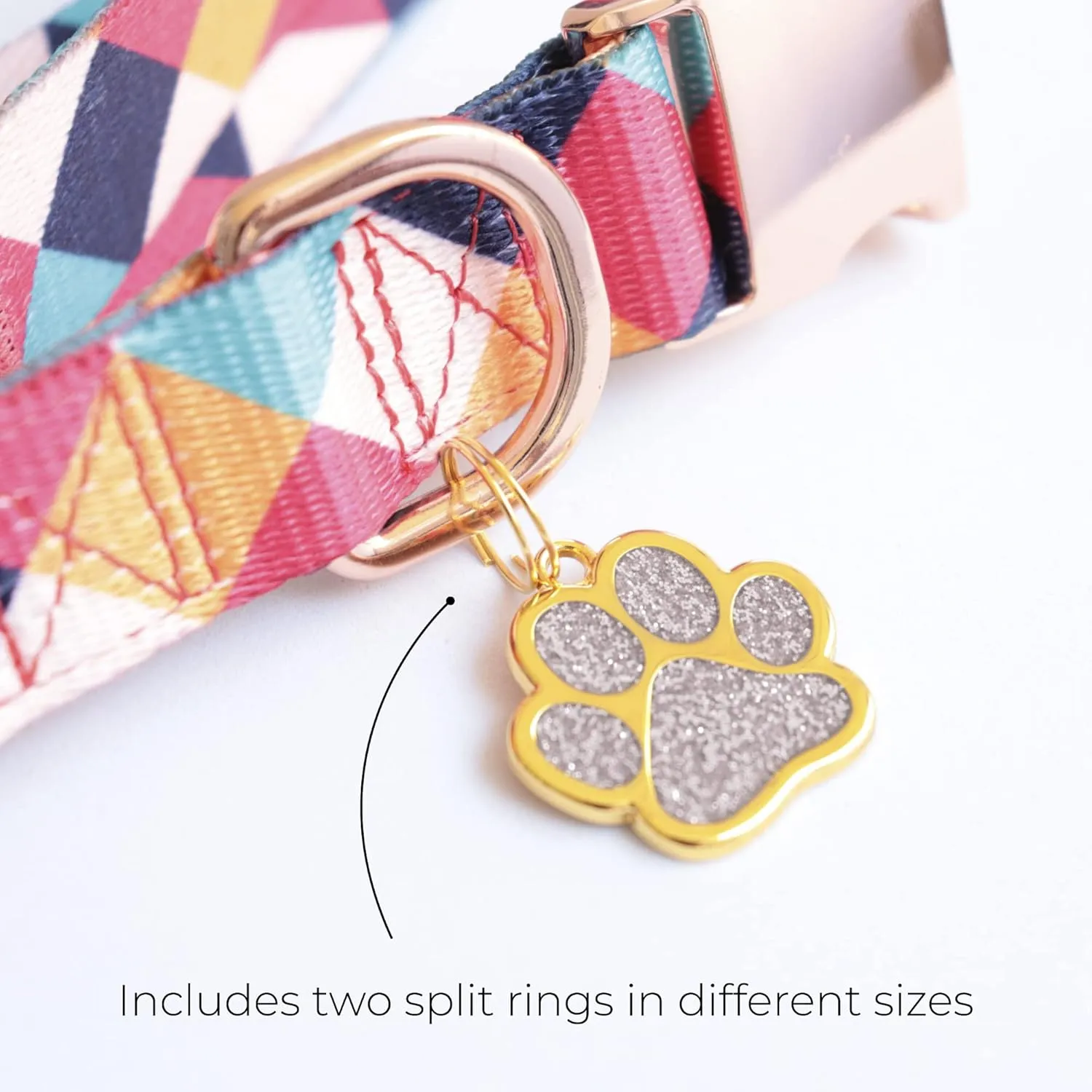 Paw Shape Dog ID Tag Stainless Steel Custom Laser Engraved, Cute Bling Glitter Pet Name Tags Personalized with Durable Engraving (Gold Sparkly Paw)
