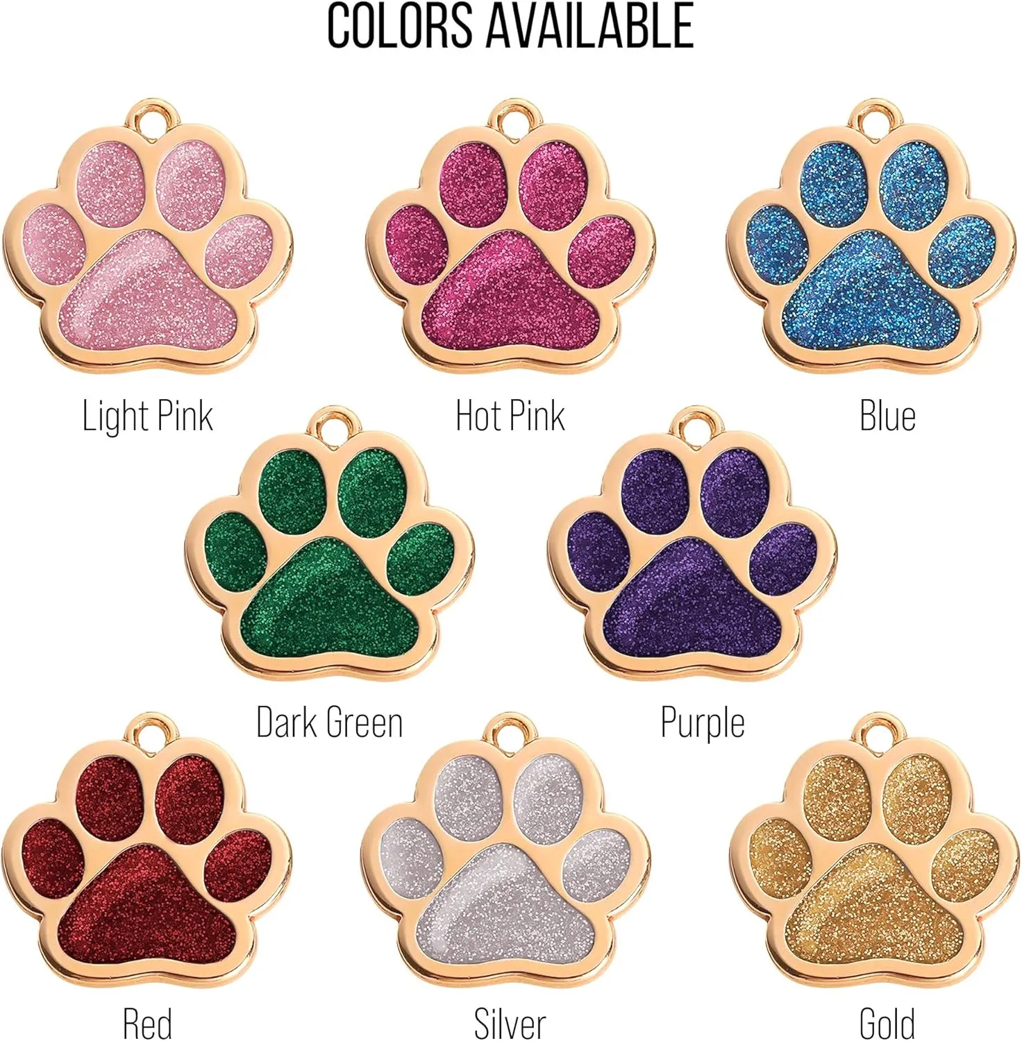 Paw Shape Dog ID Tag Stainless Steel Custom Laser Engraved, Cute Bling Glitter Pet Name Tags Personalized with Durable Engraving (Gold Sparkly Paw)