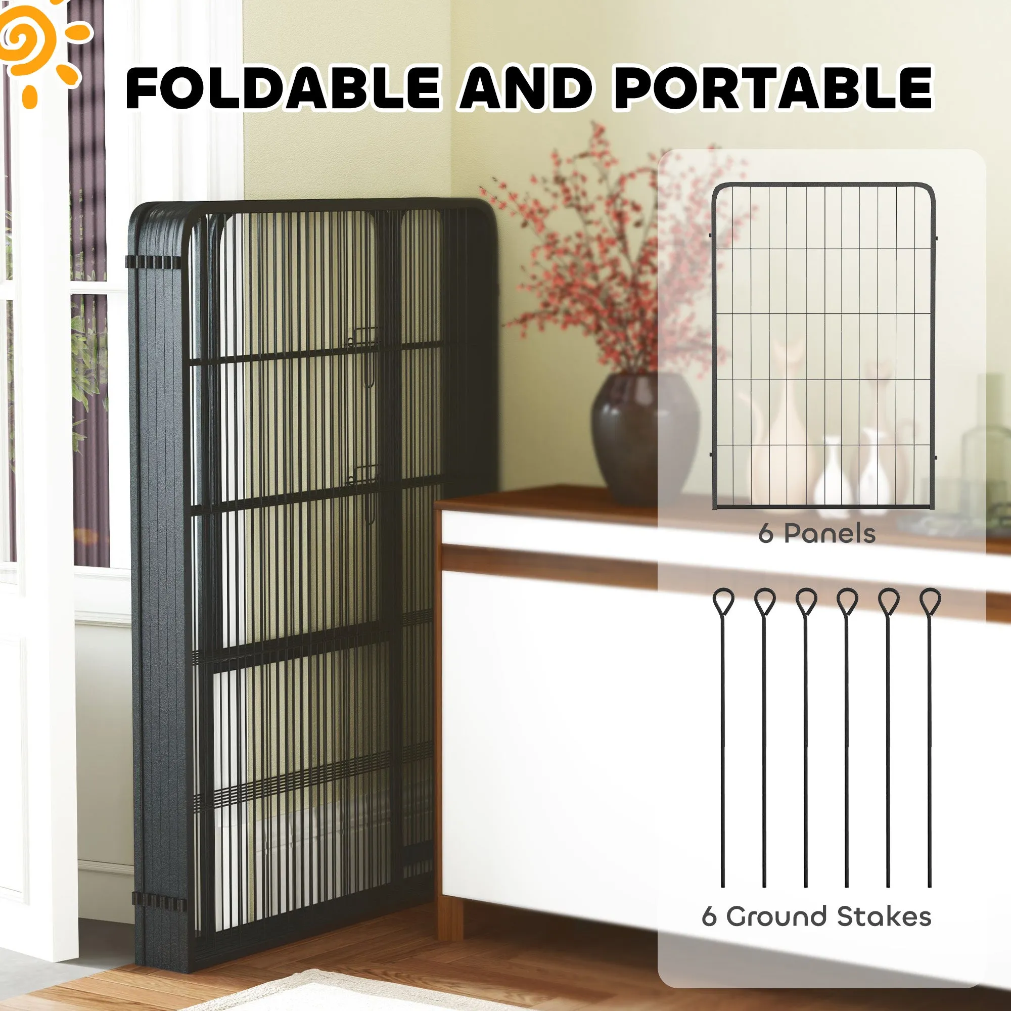PawHut 6 Panels Heavy Duty Dog Playpen with Secure Door, for Indoor Outdoor, for Garden, Camping, 100cm High