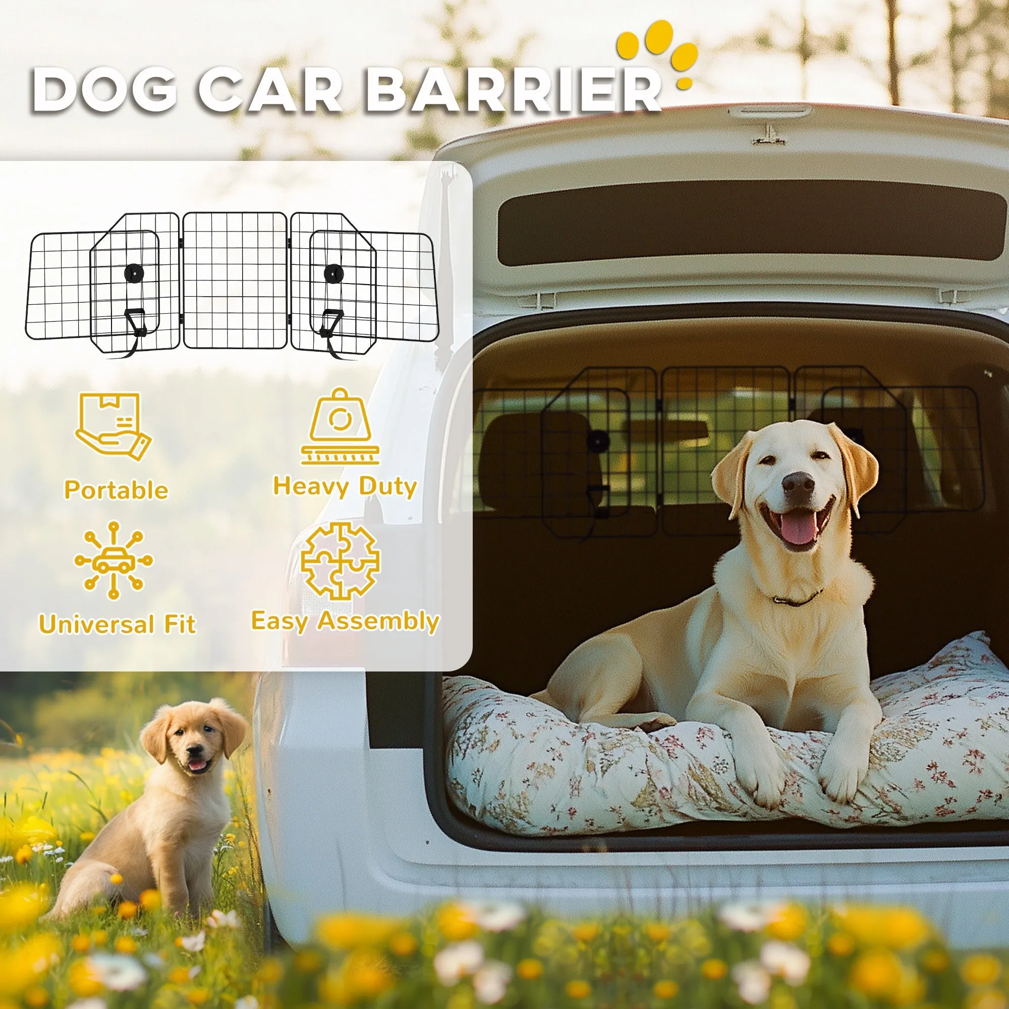 PawHut Dog Guard for Cars with Adjustable Width 93-150cm