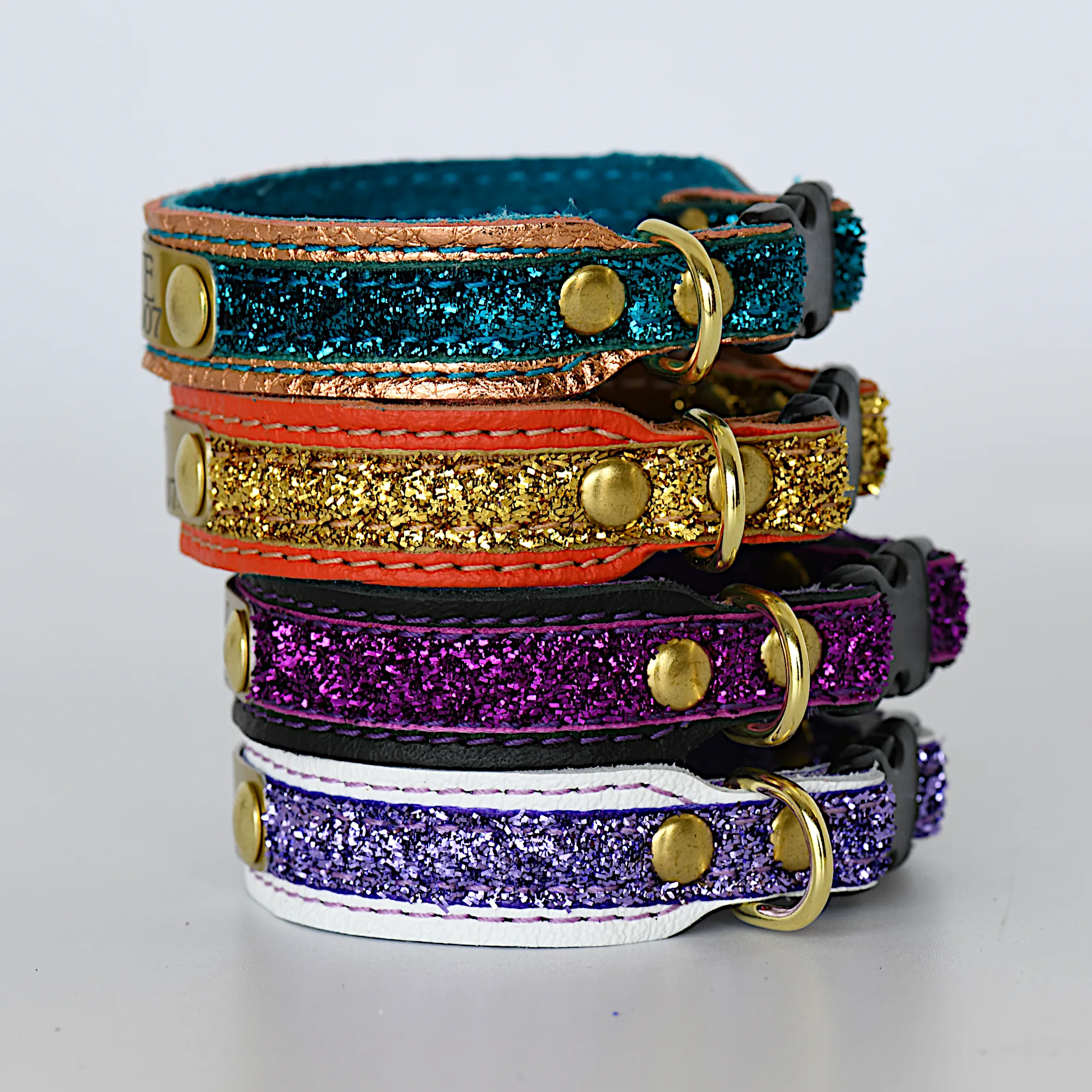 Personalized Leather Cat Collar in Full Grain Leather Engraved Info on Light Weight Aluminum Plate