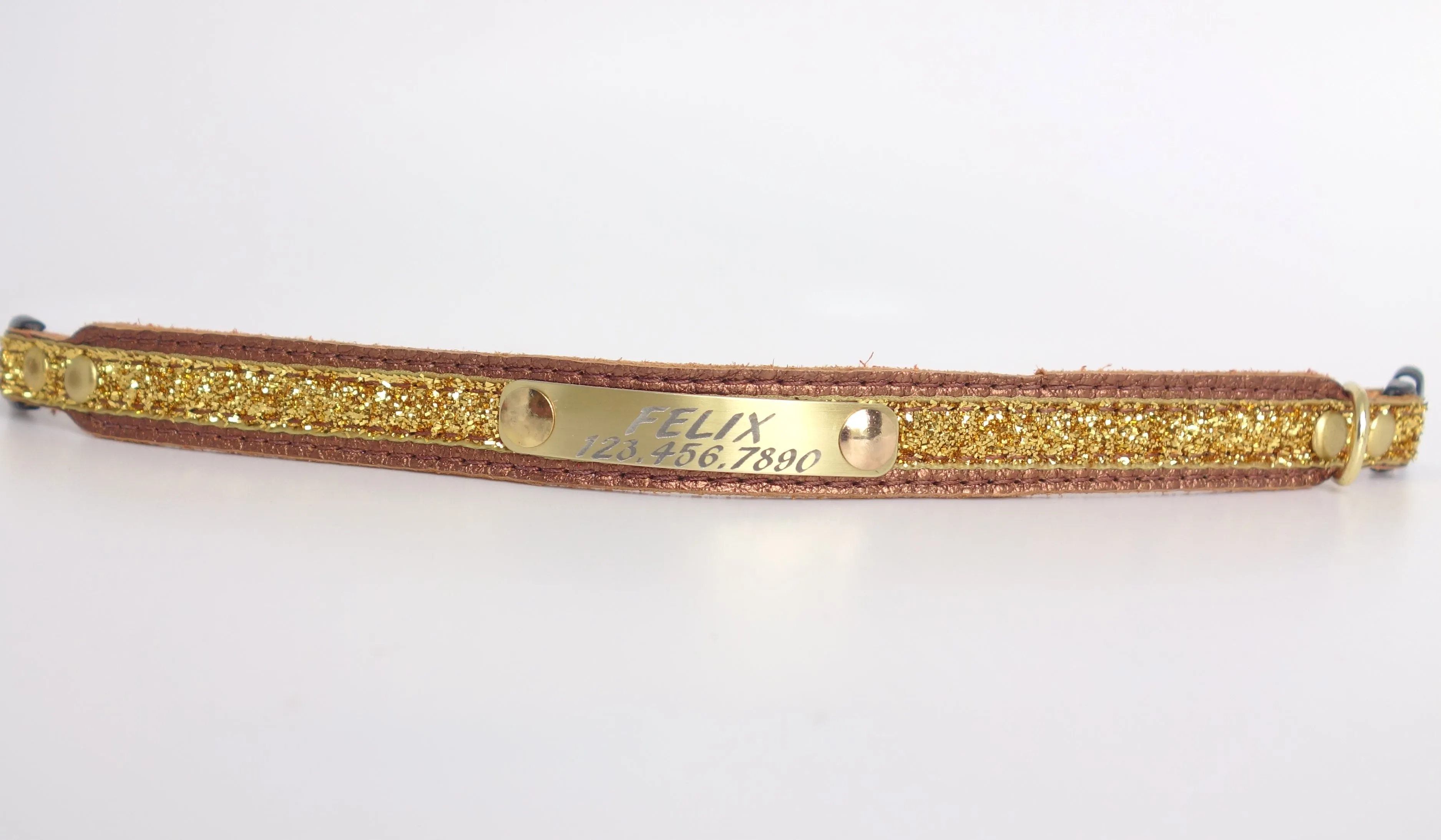 Personalized Leather Cat Collar in Full Grain Leather Engraved Info on Light Weight Aluminum Plate