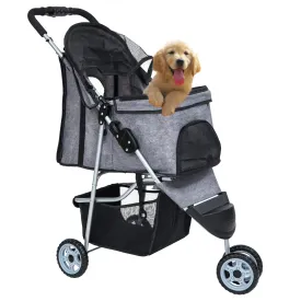 Pet Stroller, Dog Stroller Wheels Carrier Strolling Cart Waterproof Travel Folding Cart for Puppy Small-Medium Dog, Cat with Cup Holder, Locking Wheel (Grey)