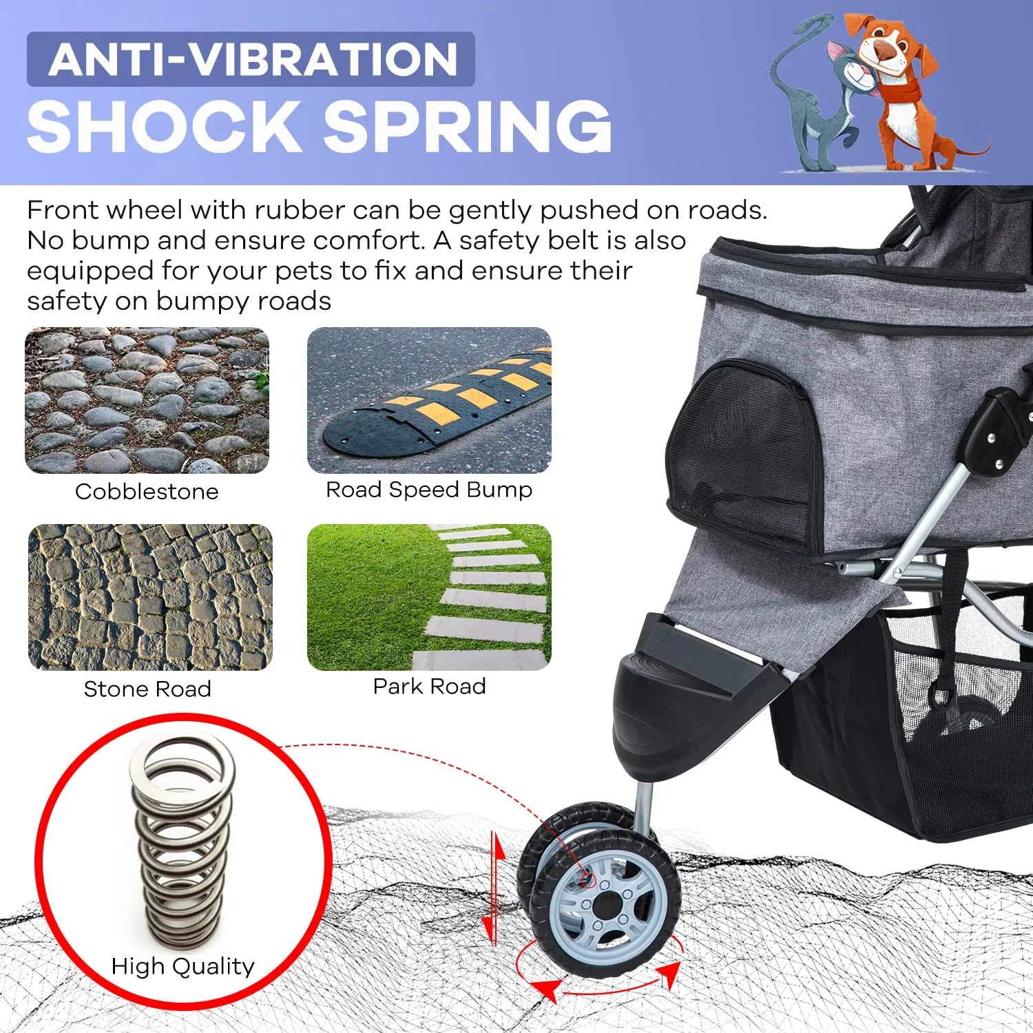 Pet Stroller, Dog Stroller Wheels Carrier Strolling Cart Waterproof Travel Folding Cart for Puppy Small-Medium Dog, Cat with Cup Holder, Locking Wheel (Grey)