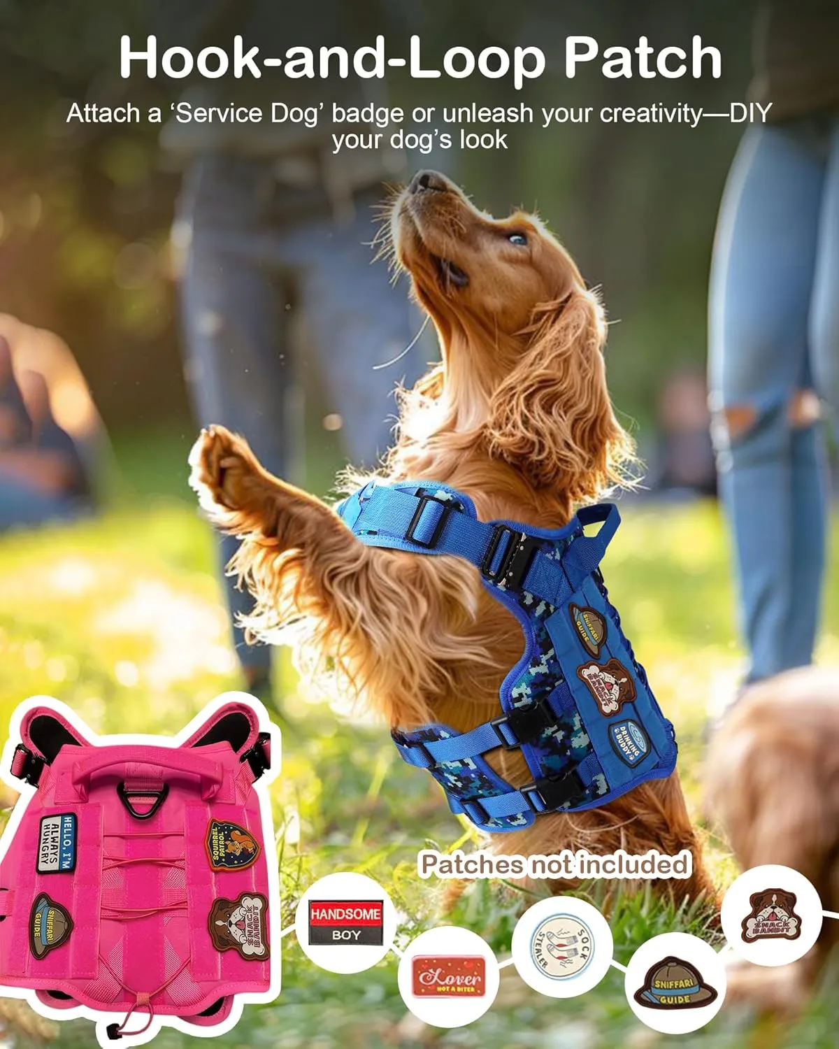 PETNANNY Tactical Dog Harness - Service Dog Harness Emotional Support Dog Vest for Medium Large Dogs, No Pull ESA Dog Vest with Hook & Loop, Working Molle Vest for Training Huntin(Navy Blue Camo,L)