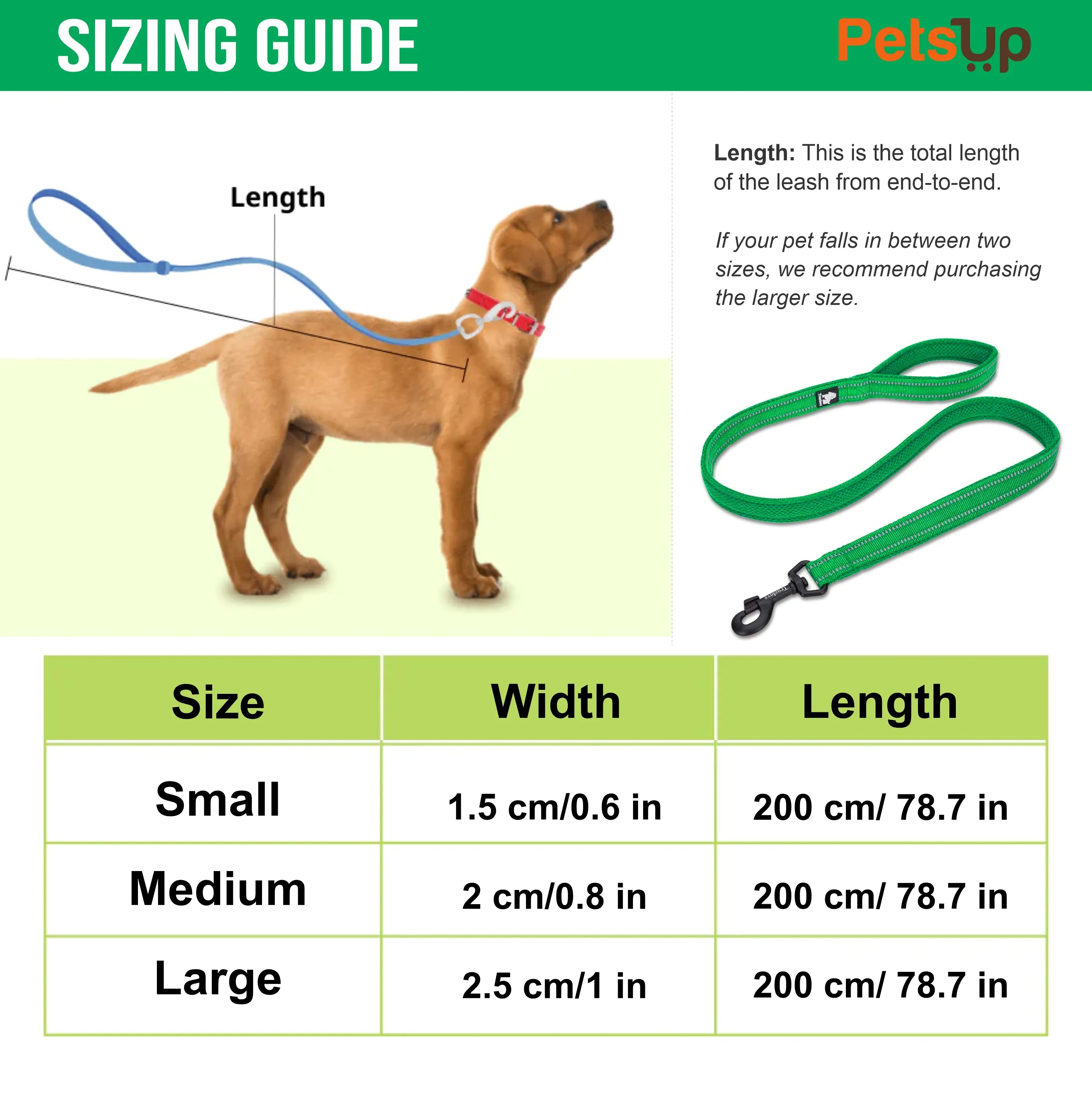 PetsUp Nylon Small Medium Large 200cm Long Dogs Reflective Leash