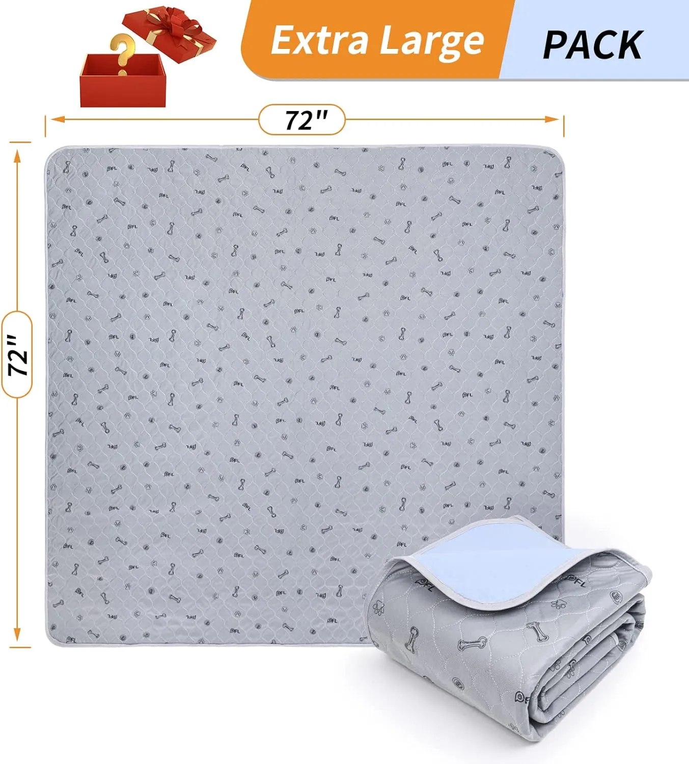 PICK FOR LIFE Washable Dog Pee Pad 72x72 Extra Large, Fast Absorbent Puppy Pads, Reusable Dog Training Pads Waterproof,Non-Slip Whelping Pad for Pet, Playpen, Incontinence, Housebreaking