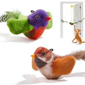 Potaroma Chirping Birds Cat Toys 2 Pcs: Painted Bunting & Sparrow