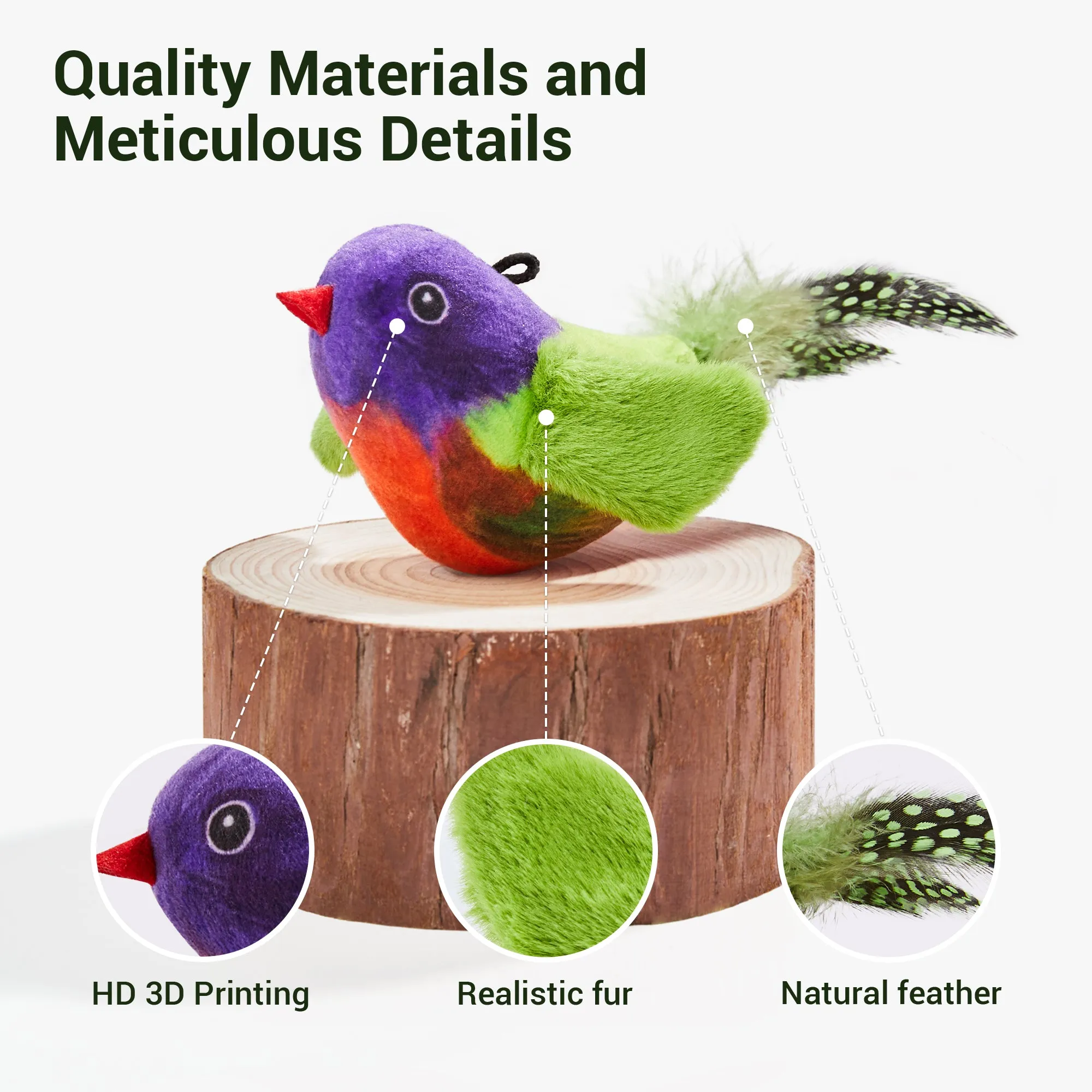 Potaroma Chirping Birds Cat Toys 2 Pcs: Painted Bunting & Sparrow