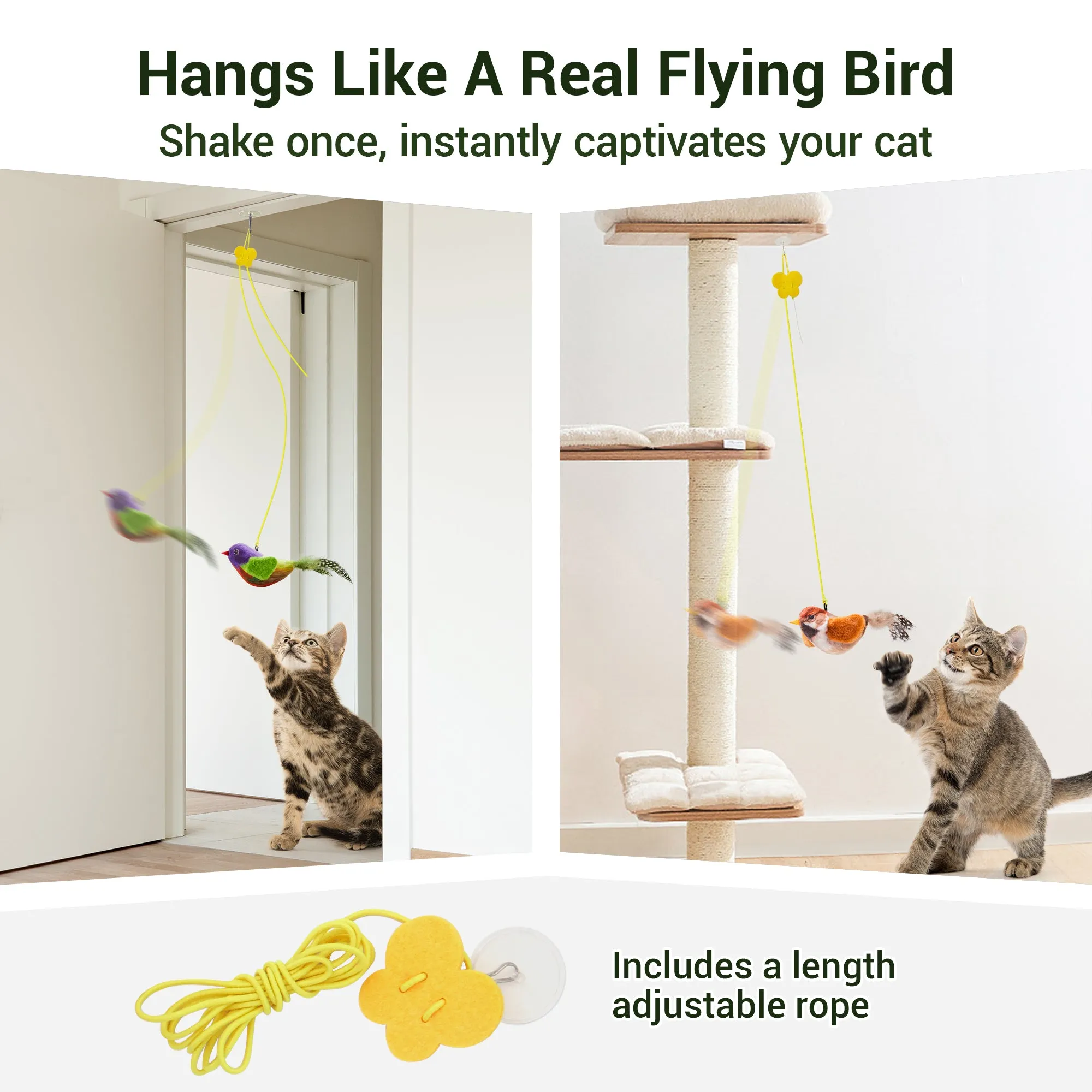 Potaroma Chirping Birds Cat Toys 2 Pcs: Painted Bunting & Sparrow