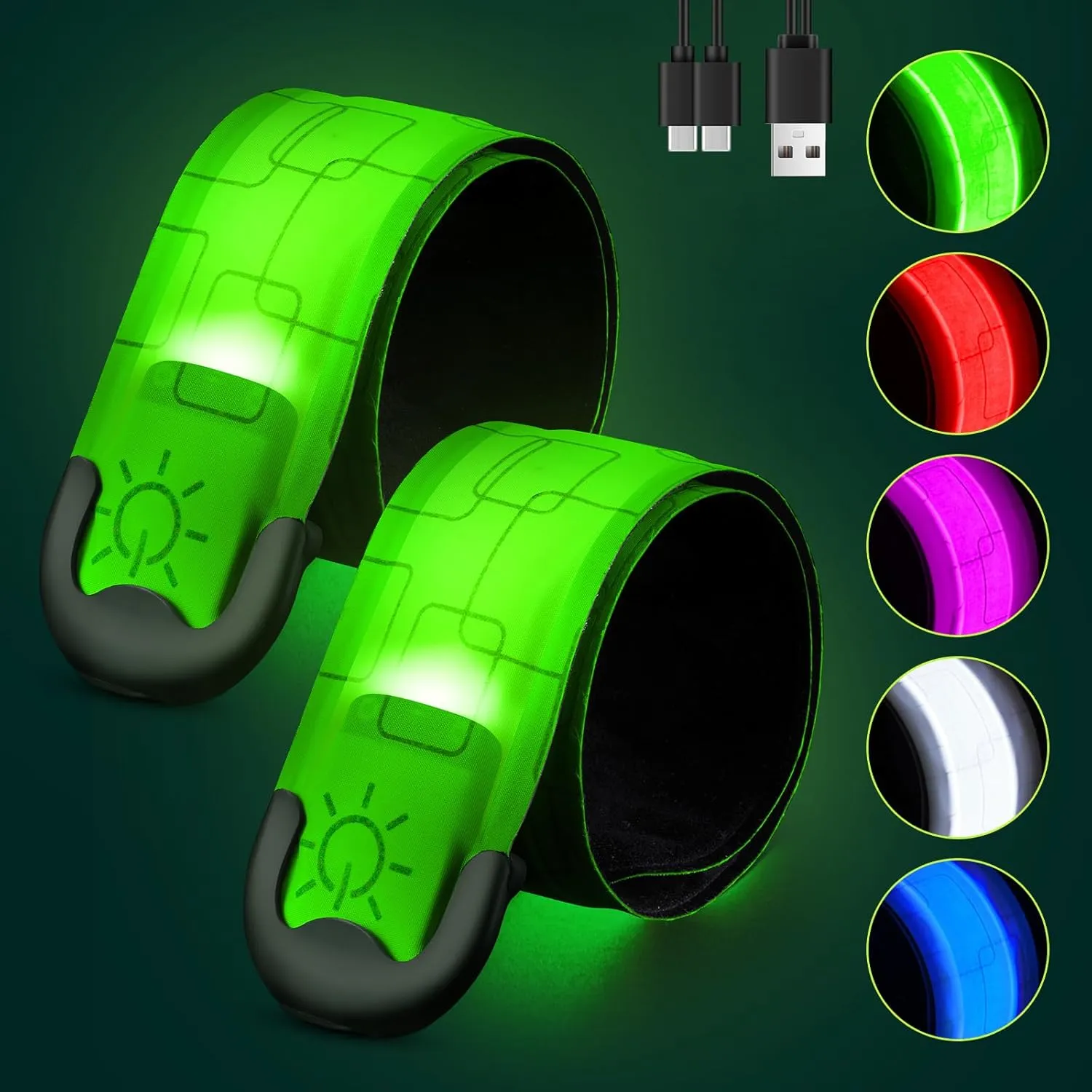 Rechargeable LED Armband 2-Pack, High Visibility Reflective Running Gear for Night Safety, 5 Colors & 3 Modes Light Up Armbands for Night Walking, Cycling, Running Gift for Women MenWhite