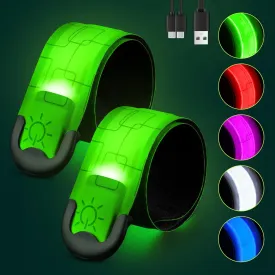 Rechargeable LED Armband 2-Pack, High Visibility Reflective Running Gear for Night Safety, 5 Colors & 3 Modes Light Up Armbands for Night Walking, Cycling, Running Gift for Women MenWhite