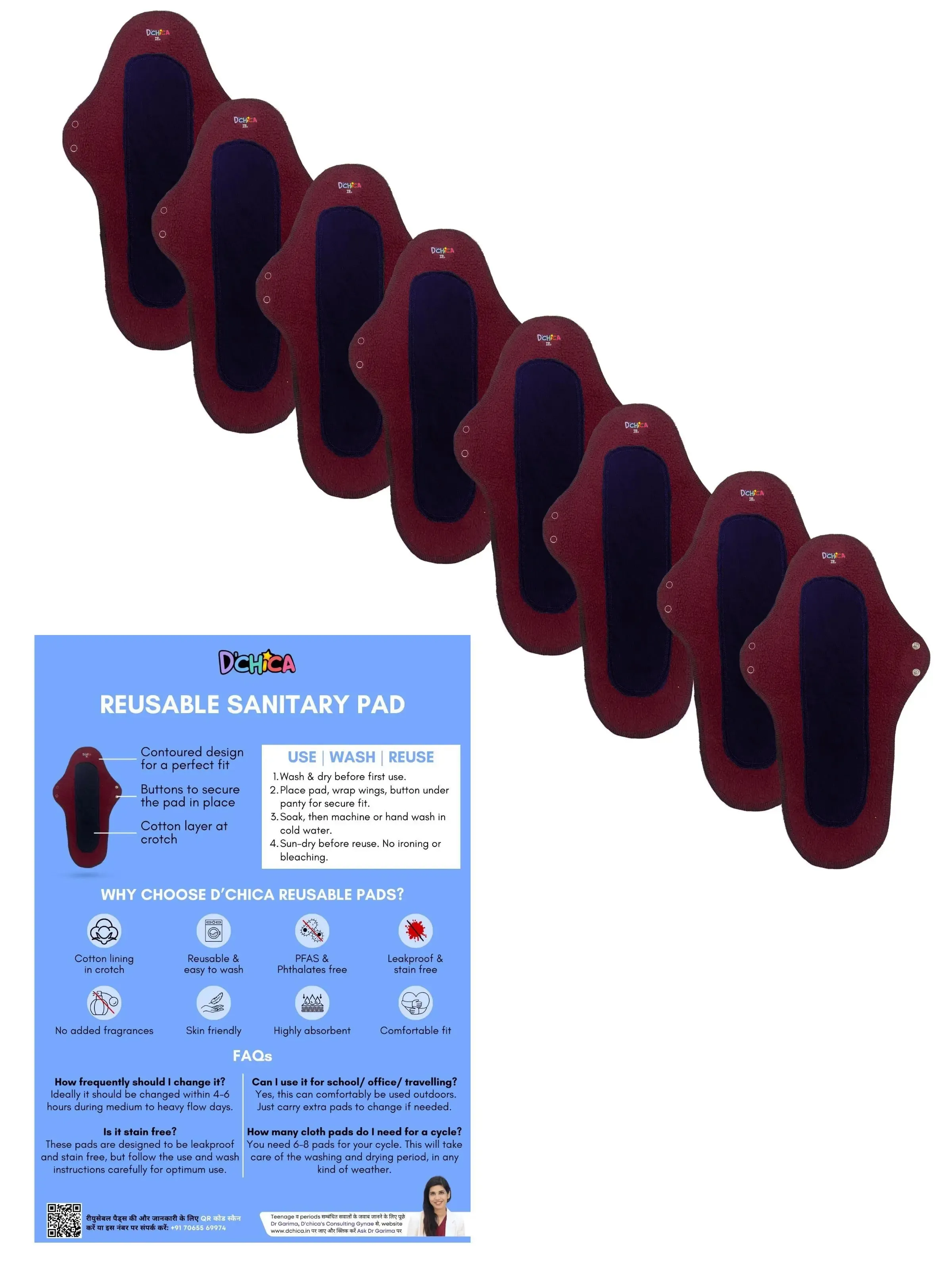 Reusable Pads | Cotton Cloth Pads With Antimicrobial Lining | Rash-Free & Skin-Friendly Reusable Pads | Lasts Up To 1.5 Years | Sanitary Napkins