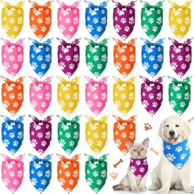 Sanwuta 30 Pcs Paw Print Dog Bandanas Bulk Colorful Paw Bandanas for Dogs Pets Triangle Kerchief Bib Scarf for Puppy Small Medium Large Pets Costume Accessories