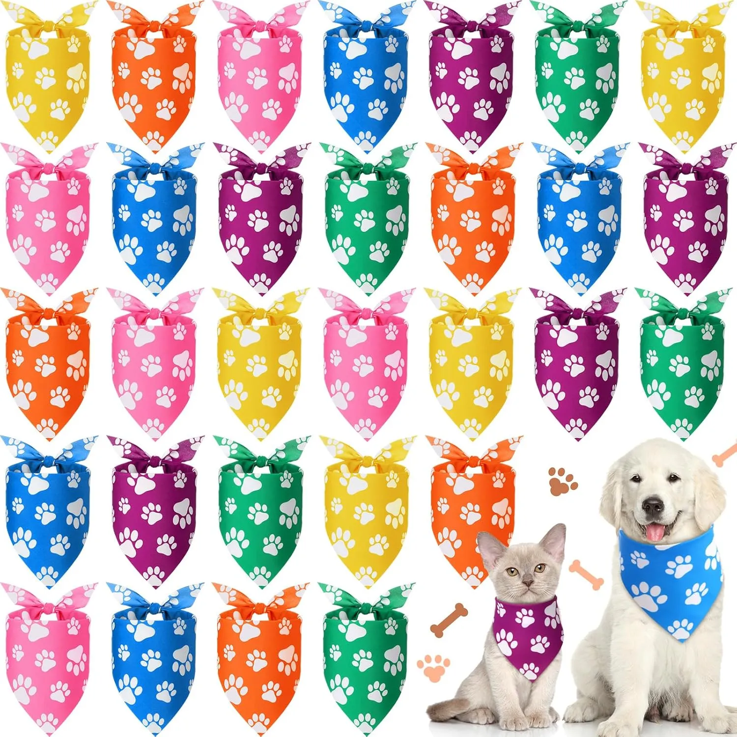 Sanwuta 30 Pcs Paw Print Dog Bandanas Bulk Colorful Paw Bandanas for Dogs Pets Triangle Kerchief Bib Scarf for Puppy Small Medium Large Pets Costume Accessories