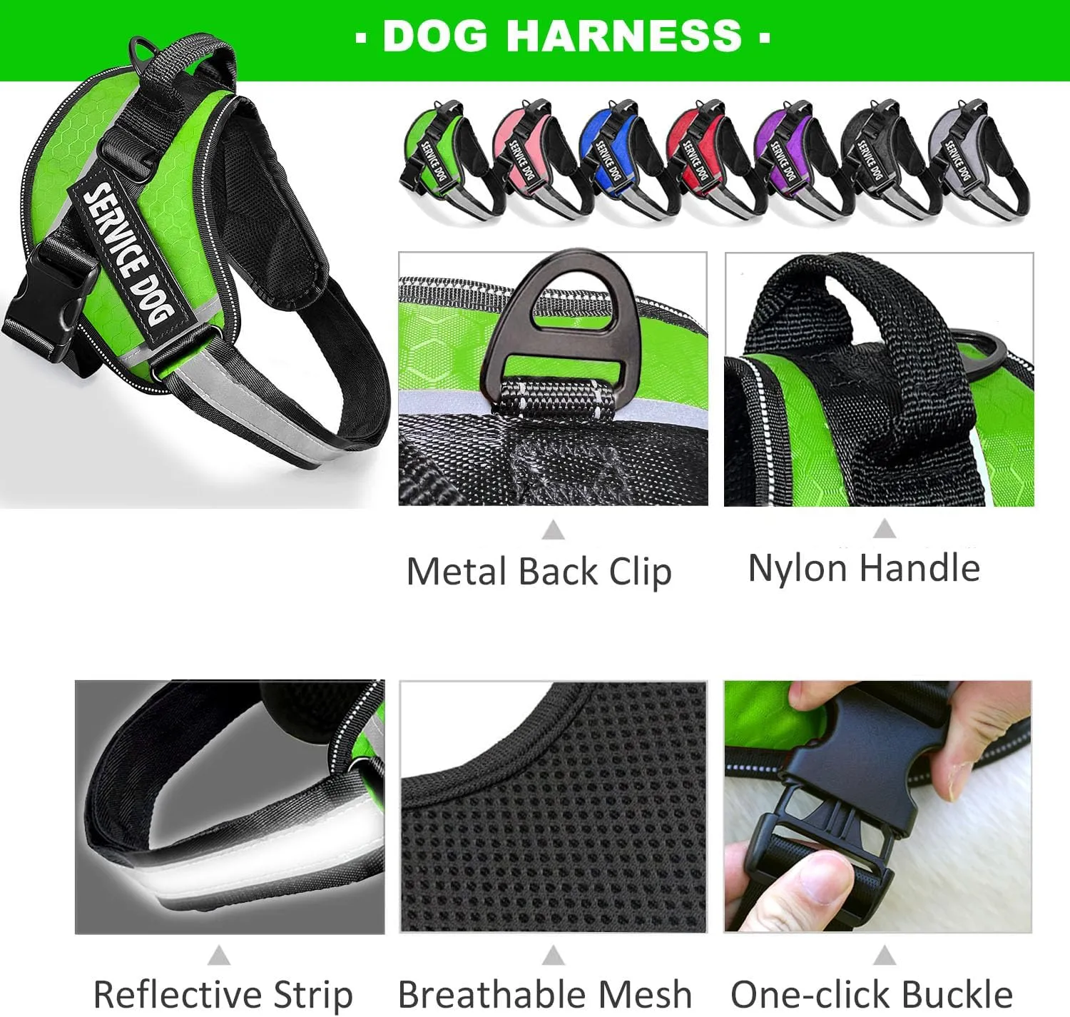 Service Dog Vest, 9 Dog Patches No Pull Dog Harness and Leash Set with Handle,Easy On and Off Pet Vest Harness with Night Safe Reflective Straps for Small Medium Large Breed Dogs