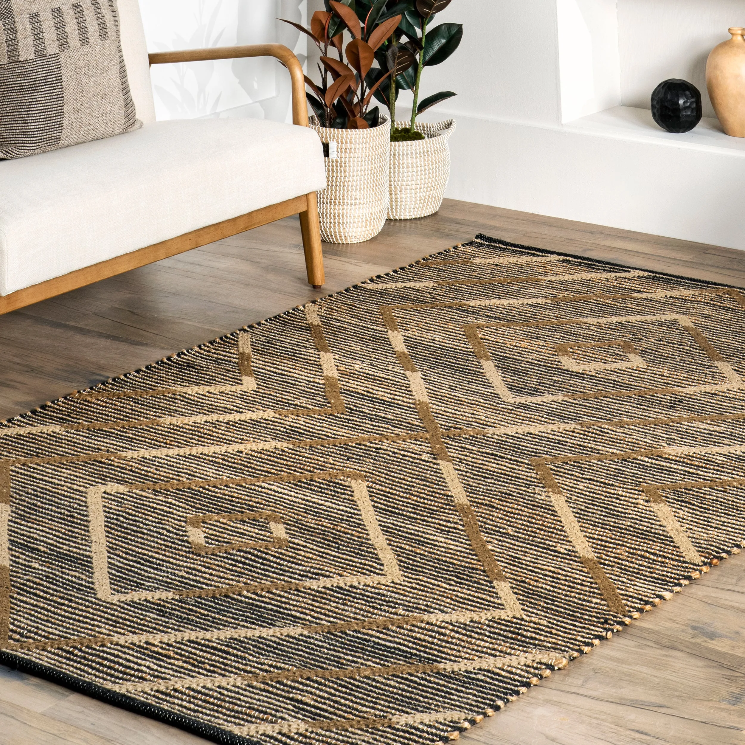 Shanti Diamond Stripes Jute Area Rug