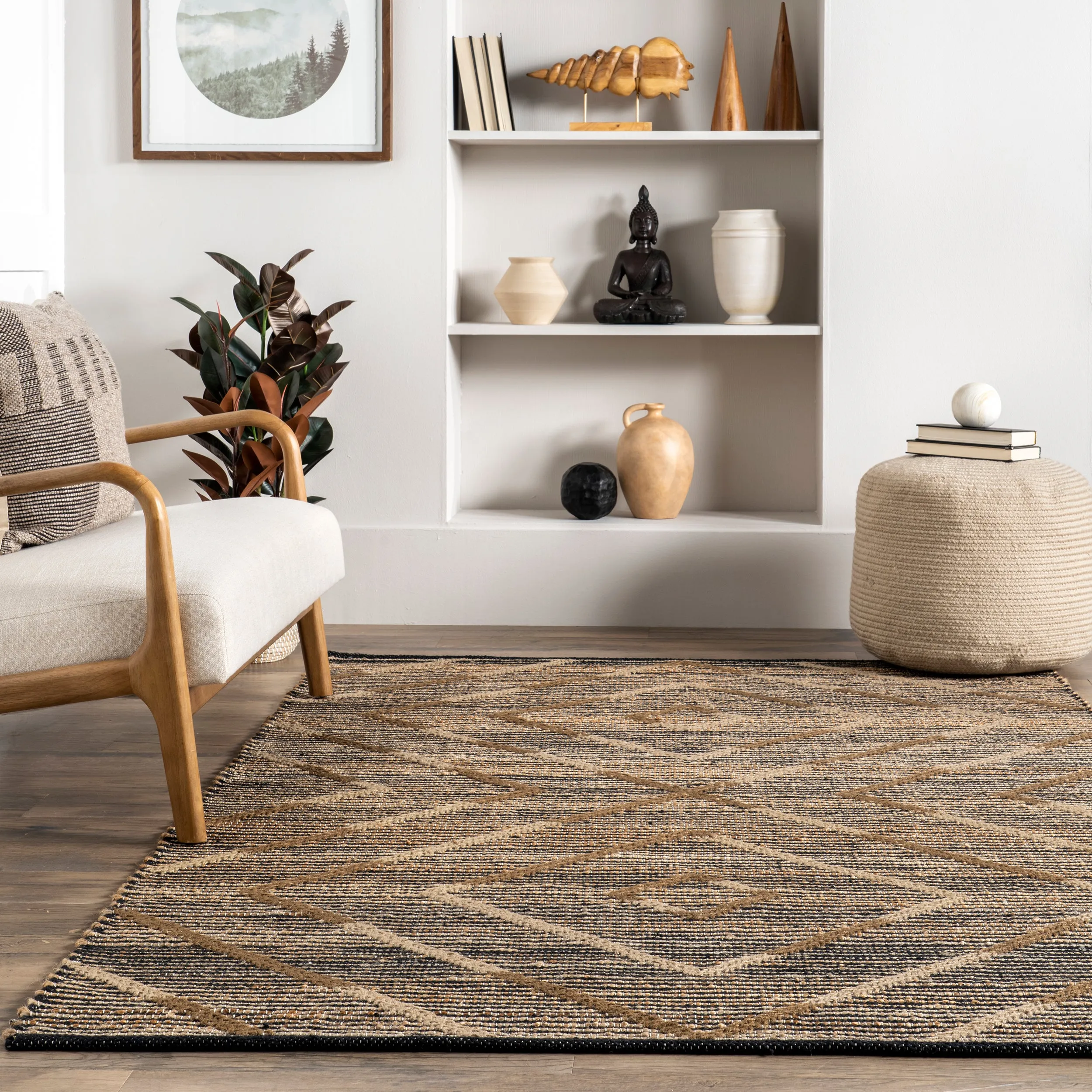 Shanti Diamond Stripes Jute Area Rug