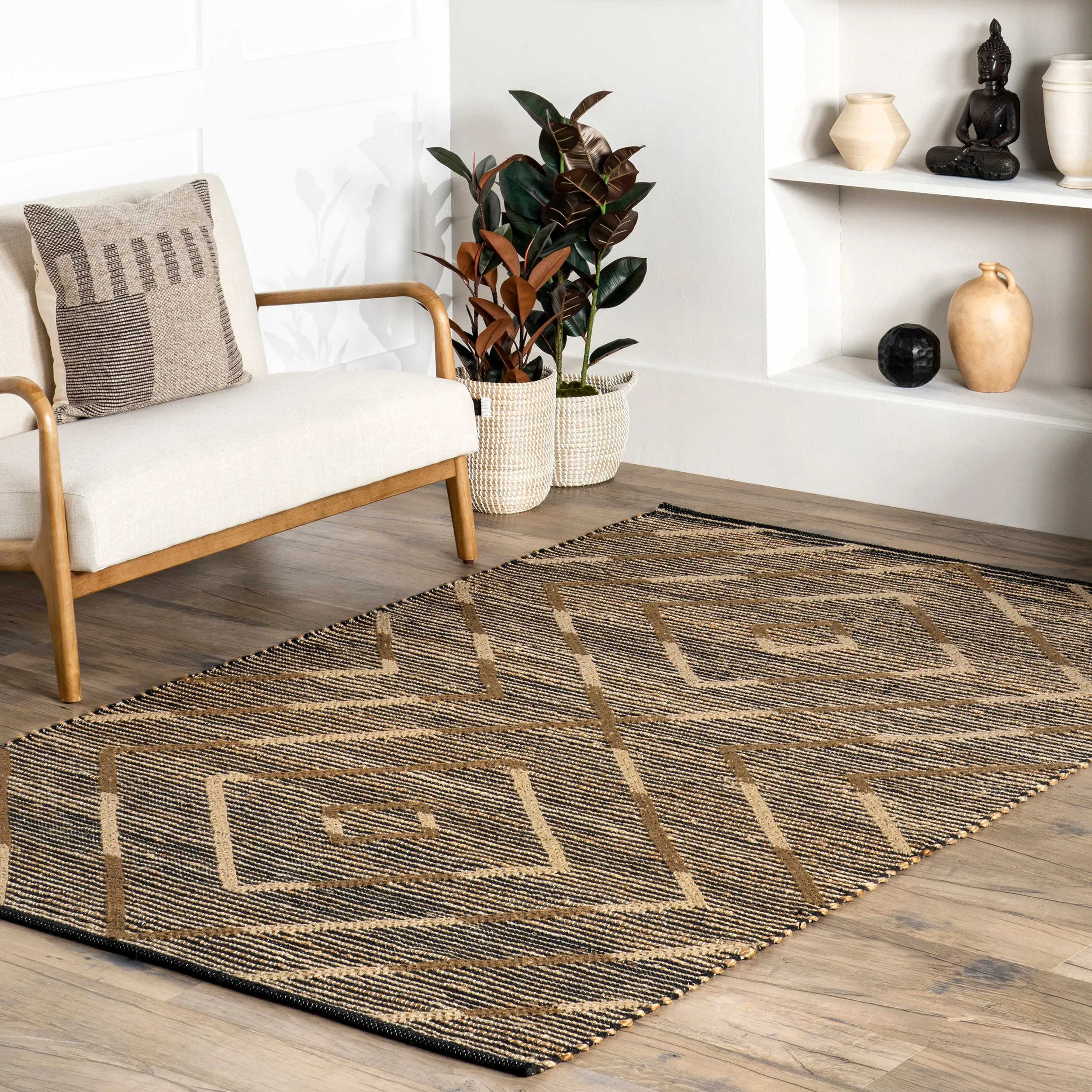 Shanti Diamond Stripes Jute Area Rug