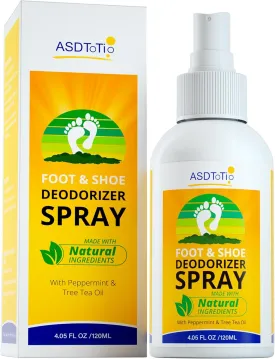 Shoe Deodorizer and Foot Spray- Natural Formula for Smelly Shoes & Stinky Feet, Tea Tree & Mint Shoe Freshener, Shoe Spray Smelly Shoes, Odour Eating Spray - 4 fl. Oz