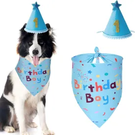 Sibba Birthday Party Supplies, Dog Birthday Bandana Set, Dog Boy Girl Party Hat with 0-8 Number for Large Medium Small Pet, Funny Dogs Birthdays Blue Crowns Dogs Hat Outfit