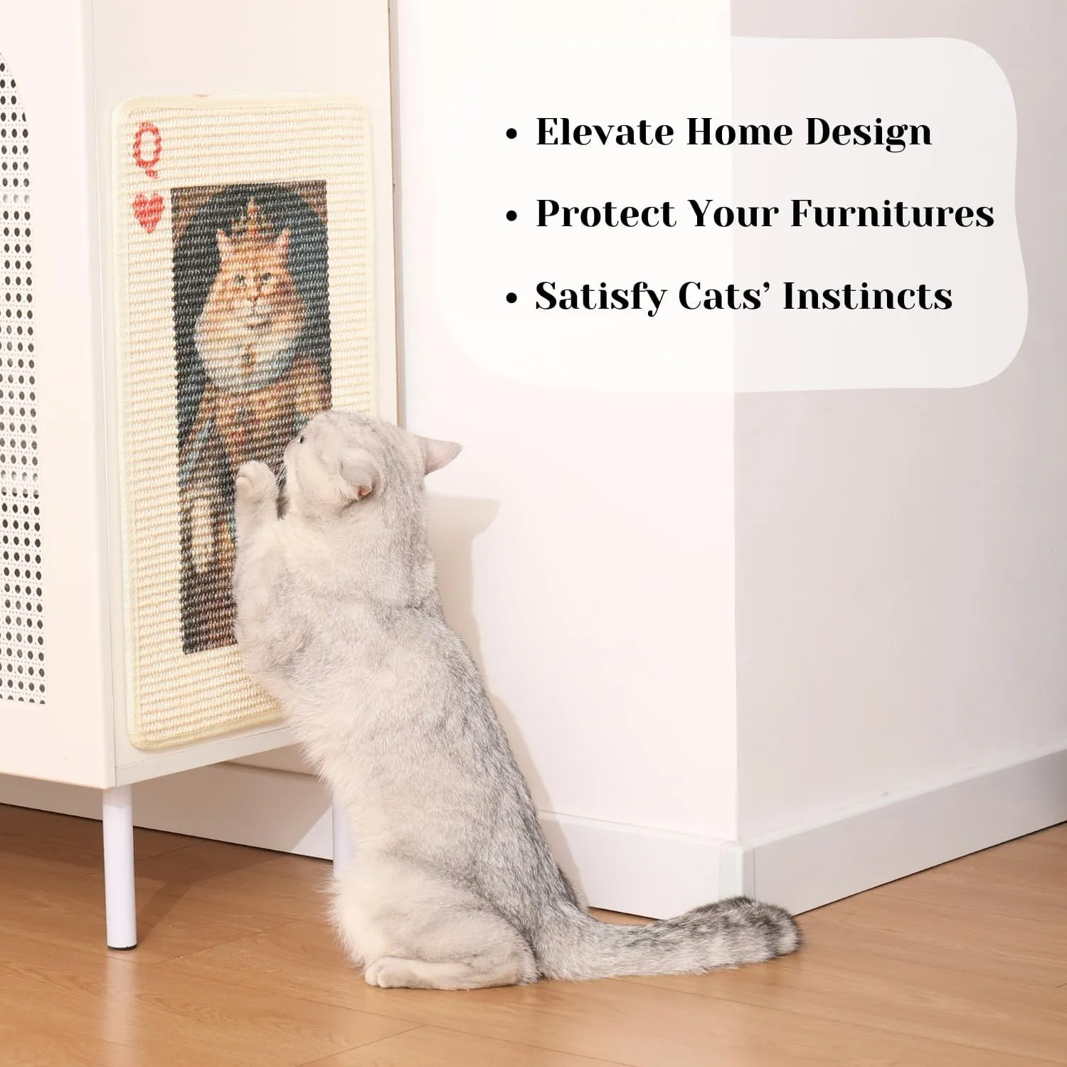 Sisal Cat Scratcher Post Mat (Use on Wall, Couch and Carpet), Shedding-Resistant Scratching Surface - 21.7x13 with Hoop and Loop Adhesives, Pads and Twist Pins (Queen Cat)