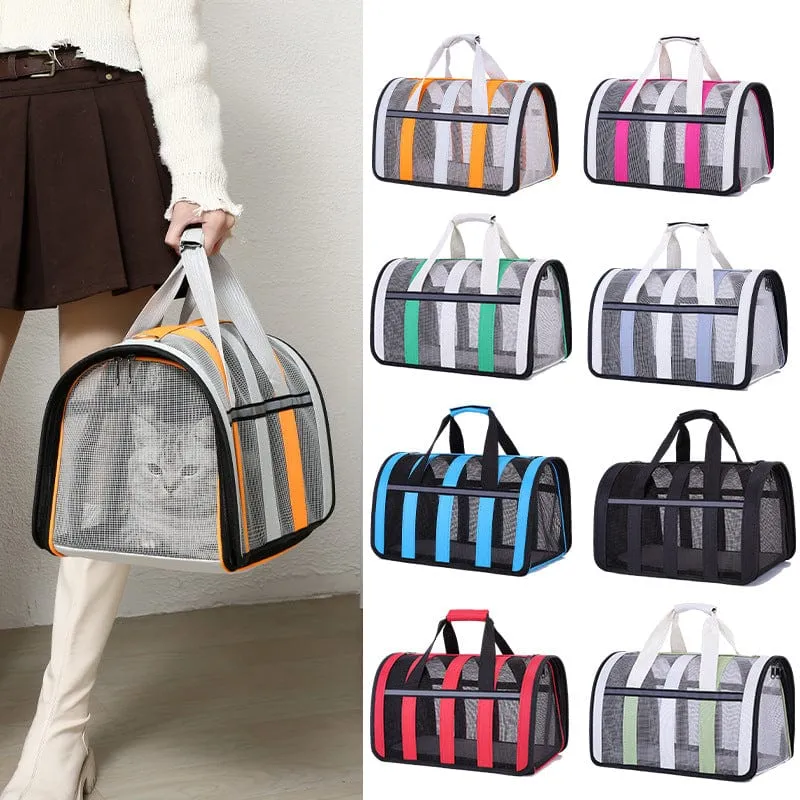 Size M Pink And White Foldable Pet Carrier Bag - Lightweight, Breathable, and Spacious for All Seasons