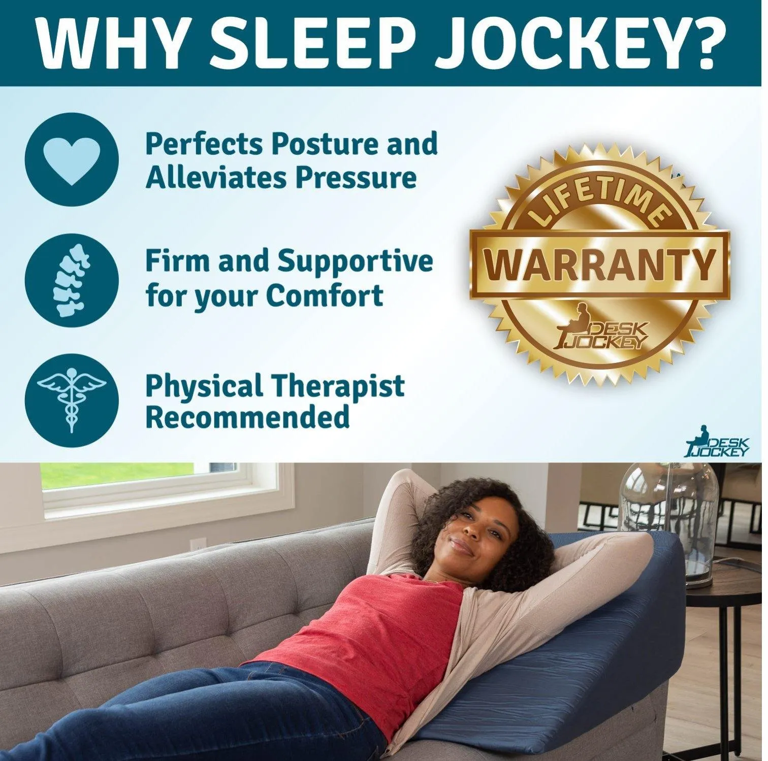 Sleep Jockey Bed Wedge Pillow with Egyptian Cotton Casing