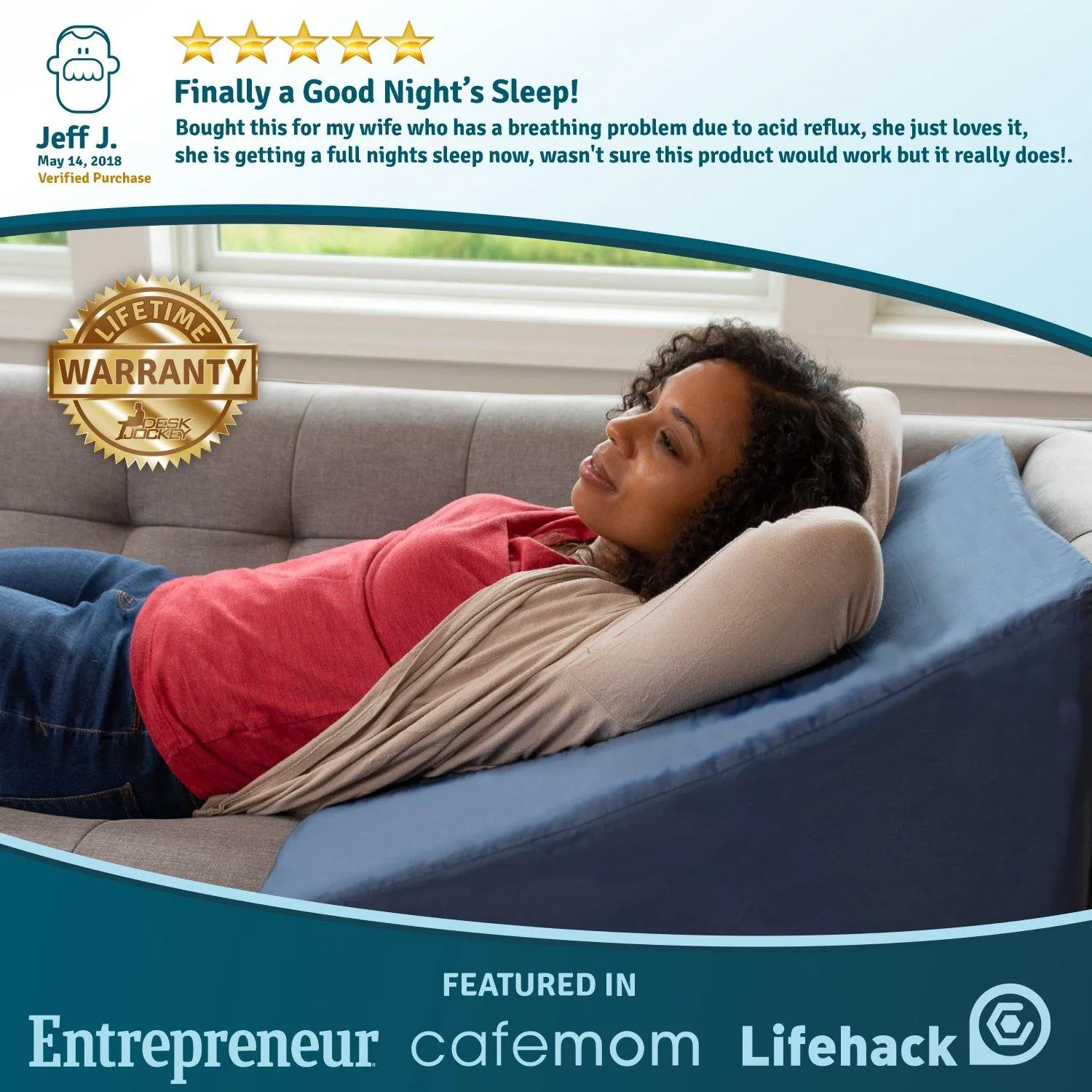 Sleep Jockey Bed Wedge Pillow with Egyptian Cotton Casing
