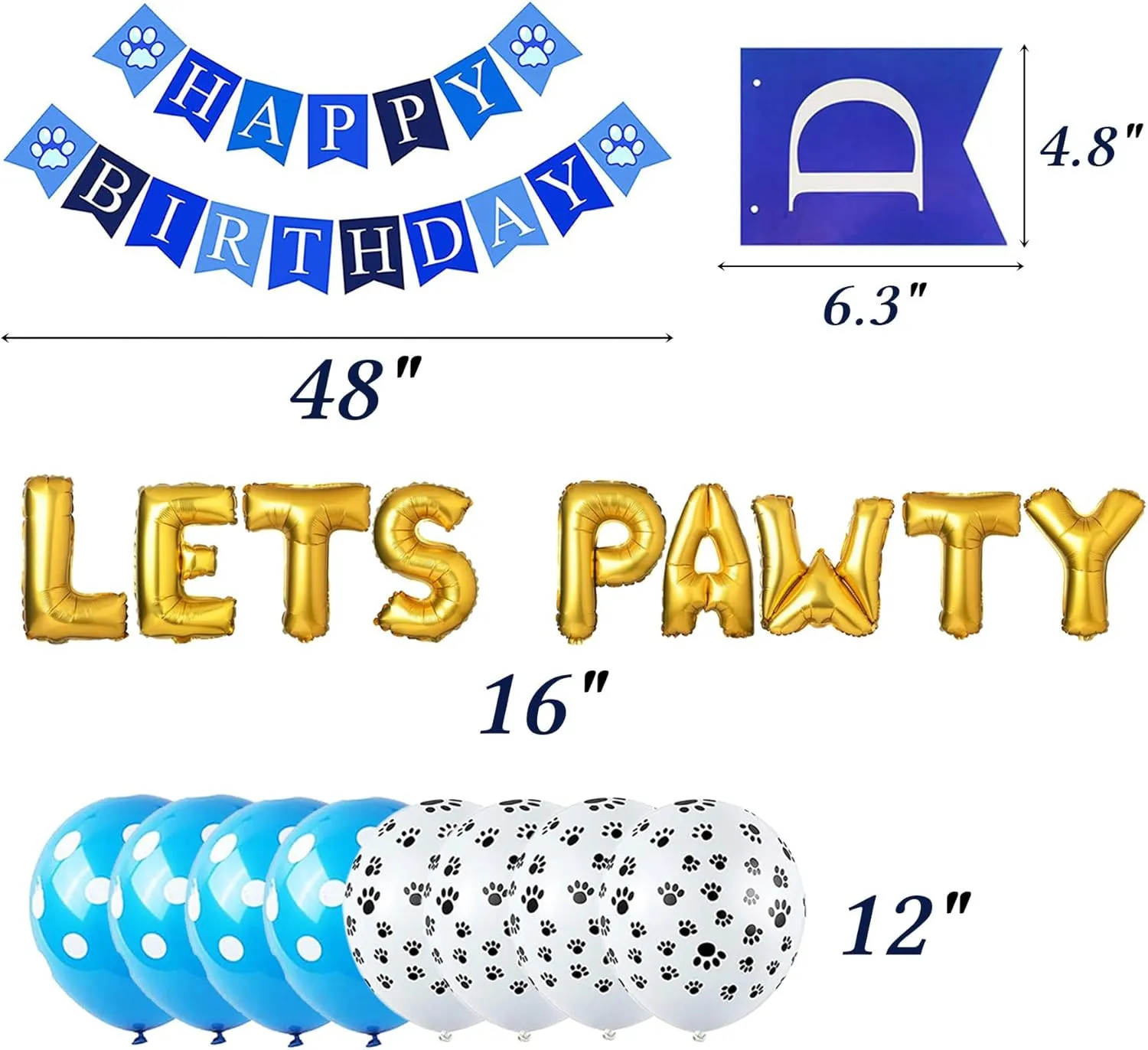 STMK Dog Birthday Decorations, Multi Sizes Dog Birthday Hat with Numbers Bandana Bow Tie Banner Lets PAWTY Balloons for Small Medium Dogs Pets (Small, Blue)