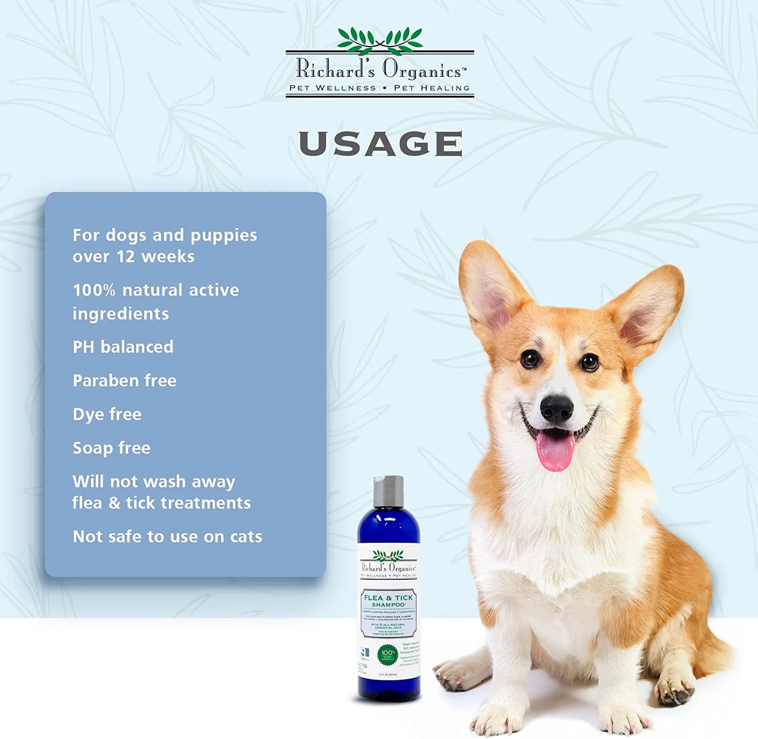 Synergy Labs Richard’s Organics Flea & Tick Shampoo with 5 All Natural Essential Oils Over 6 Weeks for Dog, 12 Oz