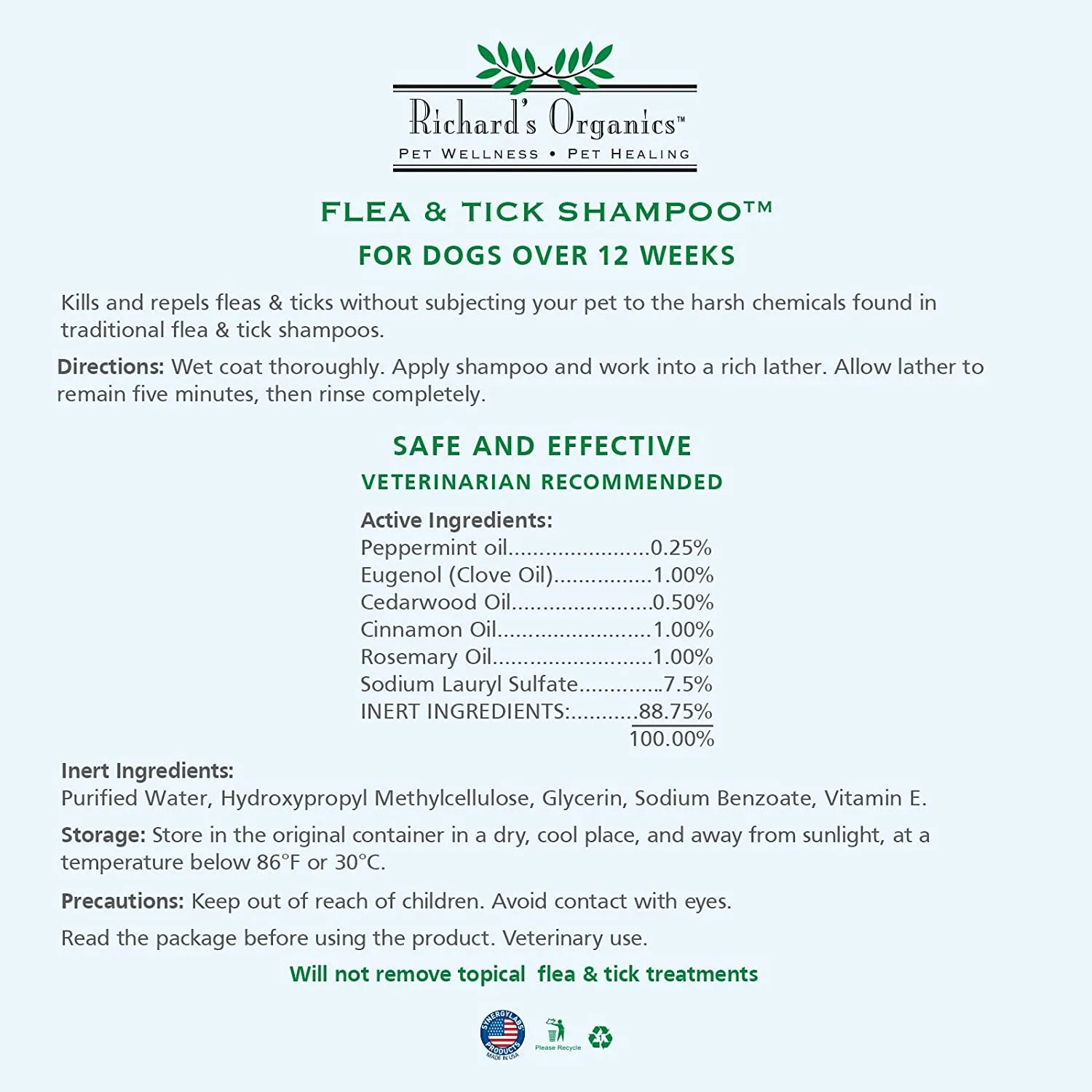 Synergy Labs Richard’s Organics Flea & Tick Shampoo with 5 All Natural Essential Oils Over 6 Weeks for Dog, 12 Oz