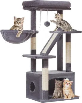 Taoqimiao Cat Tree,38.5-Inch Cat Tower for Indoor Cats,Suitable for Kittens with Luxurious cat condo with Adjustable Baskets and Luxurious Perch MS029SG Smoky Gray
