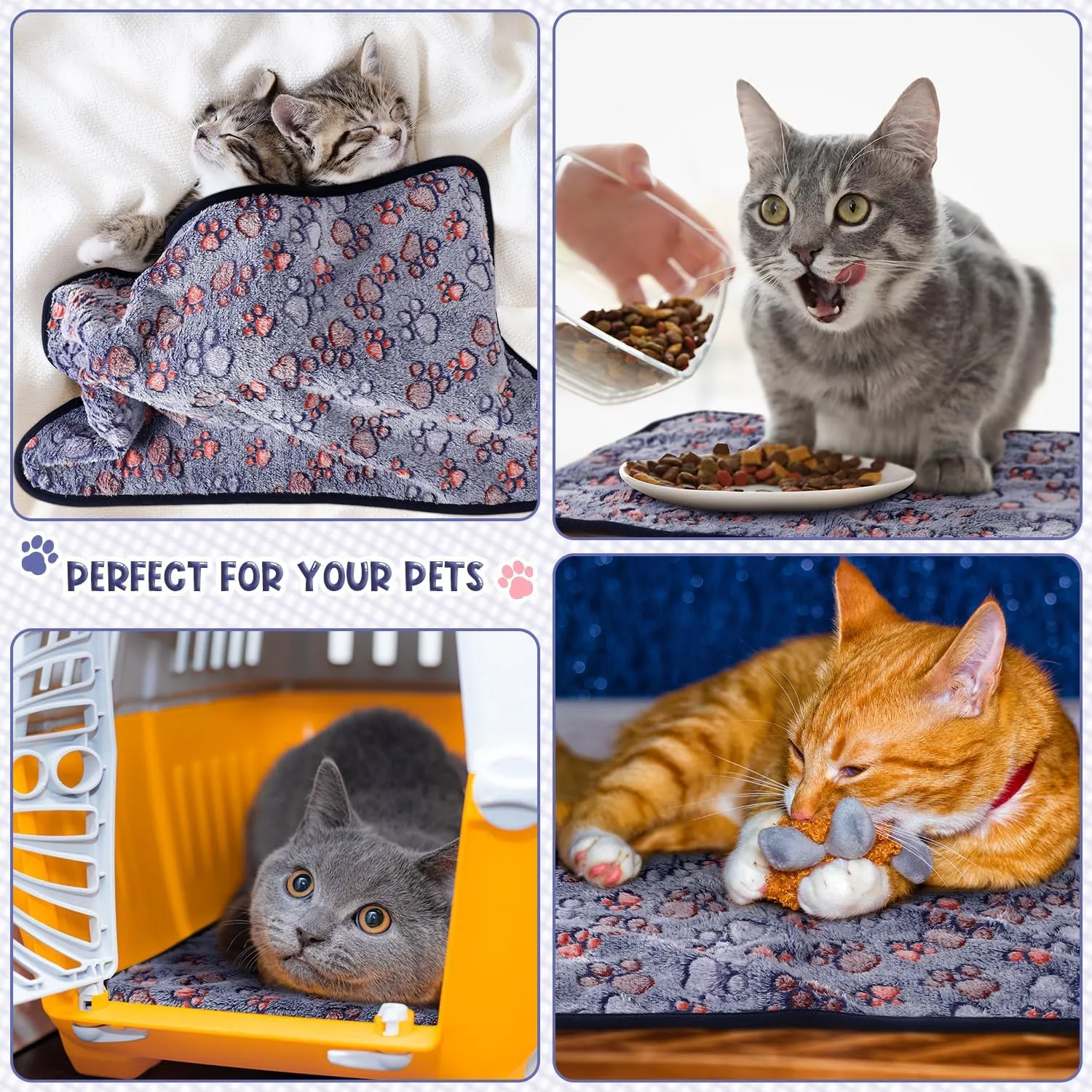 Tatuo 4 Pcs Dog Blanket for Pet Puppy Teething Toys Paw Print Fleece Blanket for Pet Cat Soft Warm Sleep Mat Guinea Pig Cage Mat(Small(24 x 16 Inch),Blue)