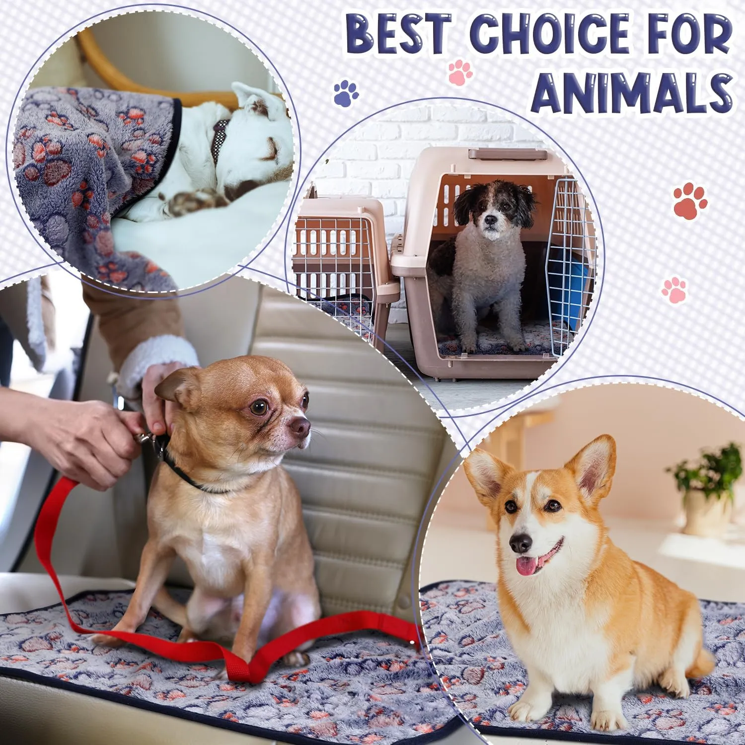 Tatuo 4 Pcs Dog Blanket for Pet Puppy Teething Toys Paw Print Fleece Blanket for Pet Cat Soft Warm Sleep Mat Guinea Pig Cage Mat(Small(24 x 16 Inch),Blue)