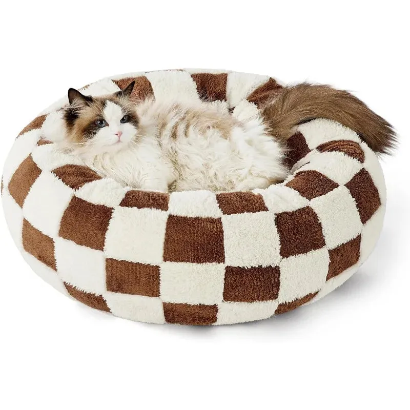 Ultimate Comfort Donut Donut Bed -Calming Pet Beds, Stylish Modern Print Beds-Cozy Soft Plush Material for Dogs and Cats