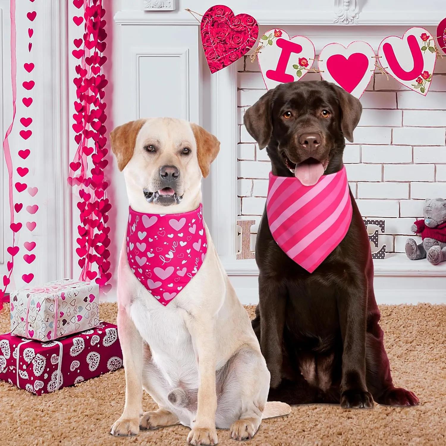 Valentines Dog Bandana St Patricks Day and Easter Dog Bandana Large 3PCS, Colorful Scarf for Boy and Girl, Triangle Reversible Bibs.