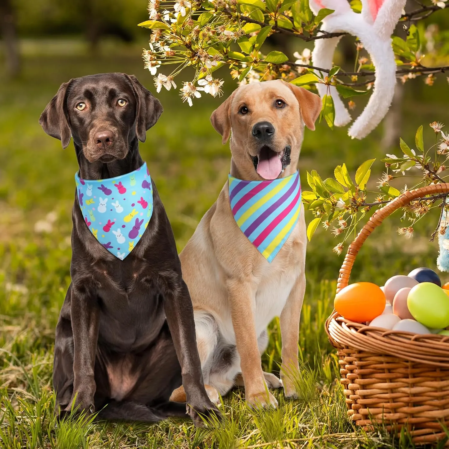 Valentines Dog Bandana St Patricks Day and Easter Dog Bandana Large 3PCS, Colorful Scarf for Boy and Girl, Triangle Reversible Bibs.