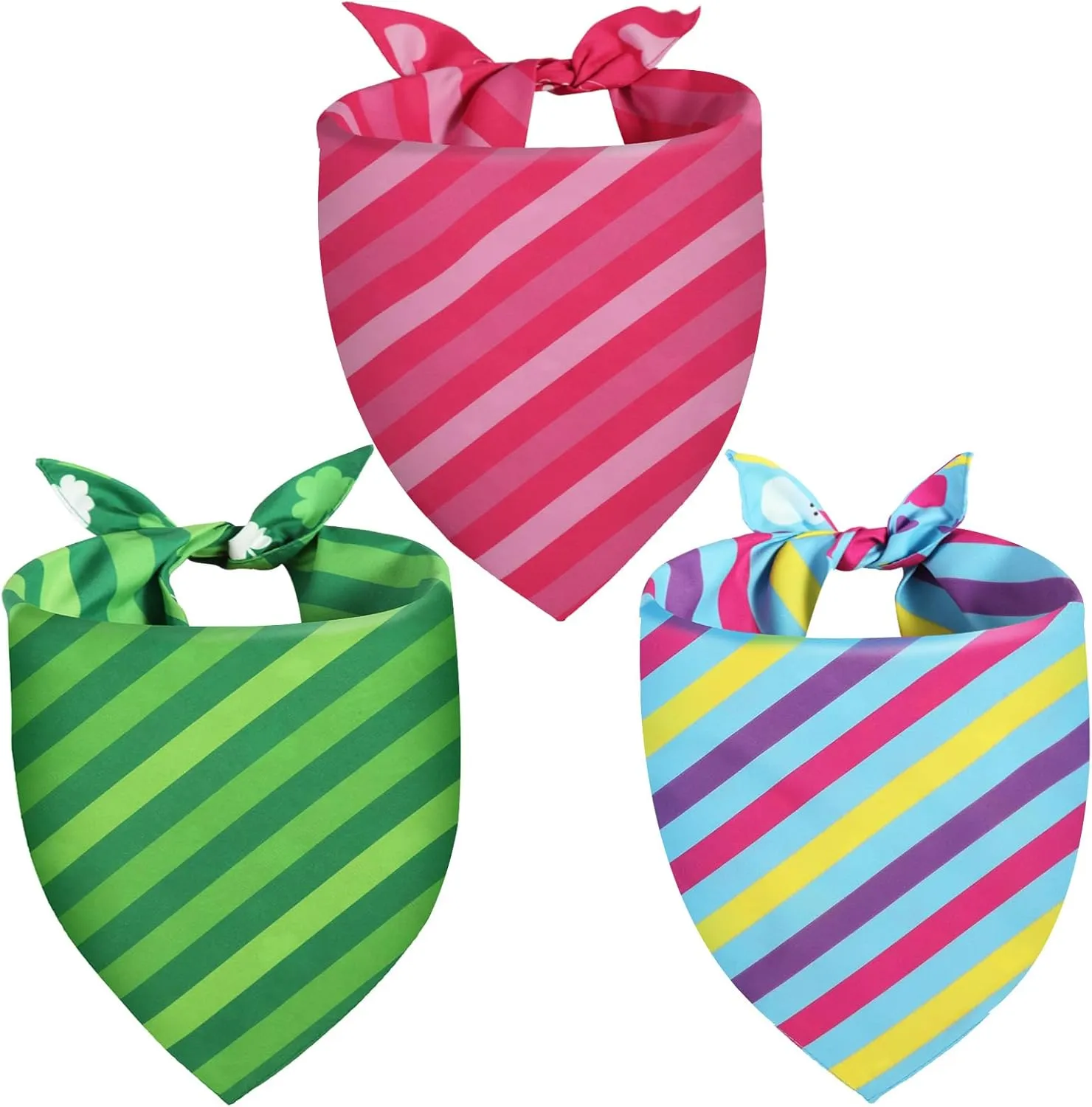 Valentines Dog Bandana St Patricks Day and Easter Dog Bandana Large 3PCS, Colorful Scarf for Boy and Girl, Triangle Reversible Bibs.