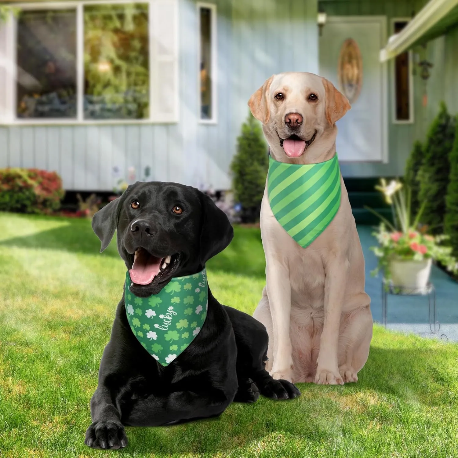 Valentines Dog Bandana St Patricks Day and Easter Dog Bandana Large 3PCS, Colorful Scarf for Boy and Girl, Triangle Reversible Bibs.
