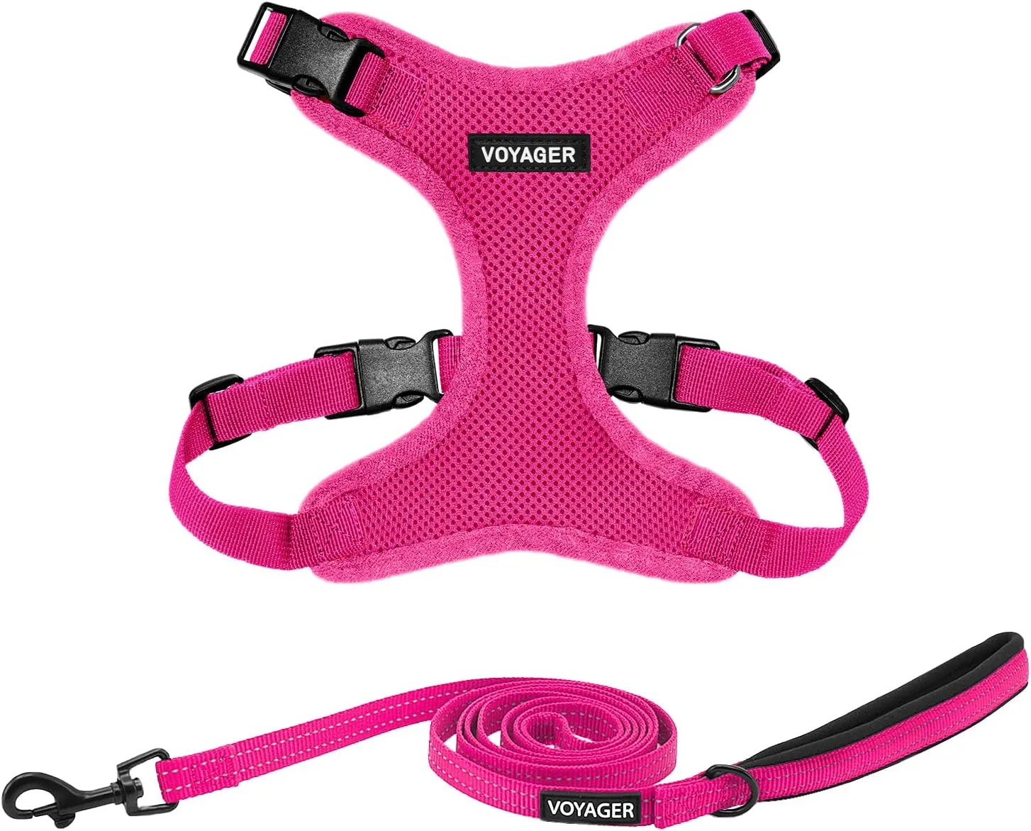 Voyager Step-in Lock Dog Harness w Reflective Dog Leash Combo Set with Neoprene Handle 5ft - Supports Small, Medium and Large Breed Puppies/Cats by Best Pet Supplies - Fuchsia, L