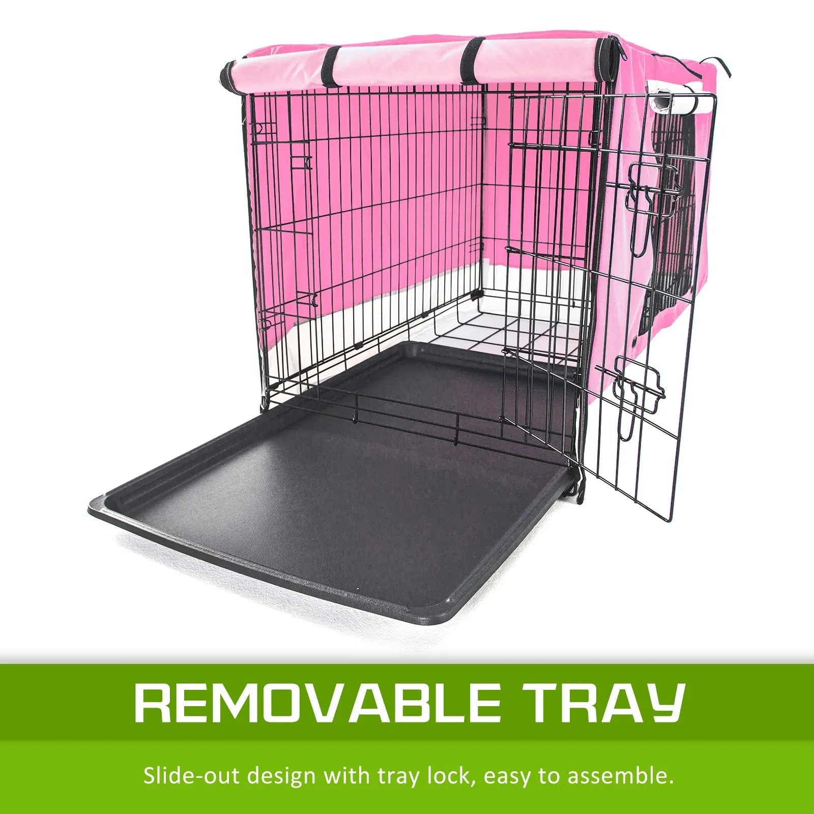 Wire Dog Cage Foldable Crate Kennel 24in with Tray   Pink Cover Combo