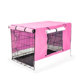 Wire Dog Cage Foldable Crate Kennel 24in with Tray   Pink Cover Combo