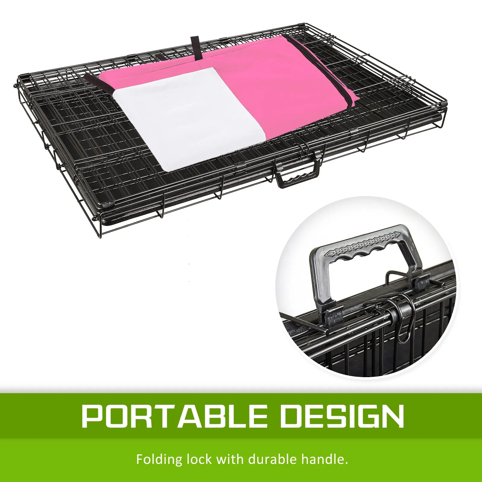 Wire Dog Cage Foldable Crate Kennel 30in with Tray   Pink Cover Combo