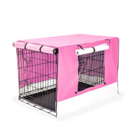 Wire Dog Cage Foldable Crate Kennel 30in with Tray   Pink Cover Combo