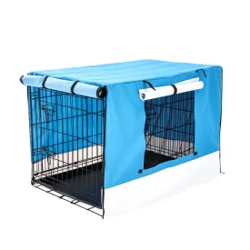 Wire Dog Cage Foldable Crate Kennel 36in with Tray   Blue Cover Combo